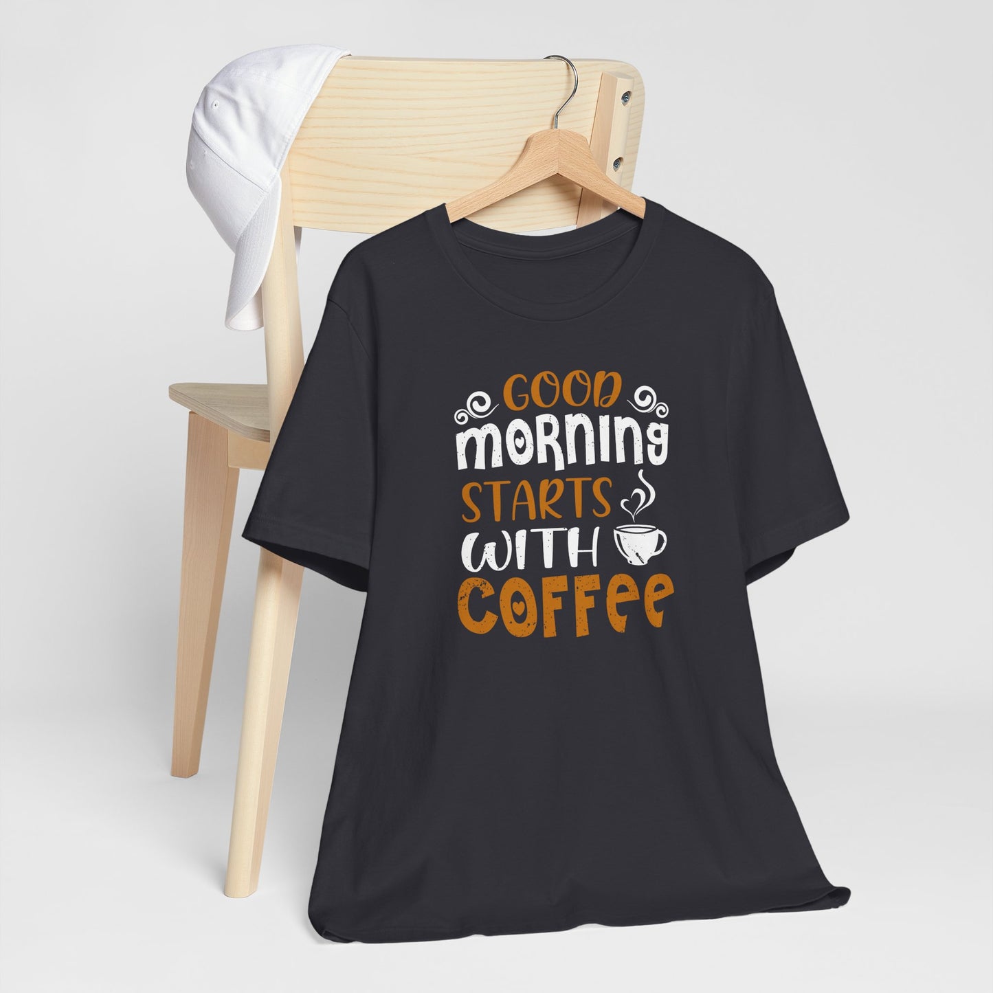 Good Morning Starts With Coffee Unisex Jersey Short Sleeve Tee