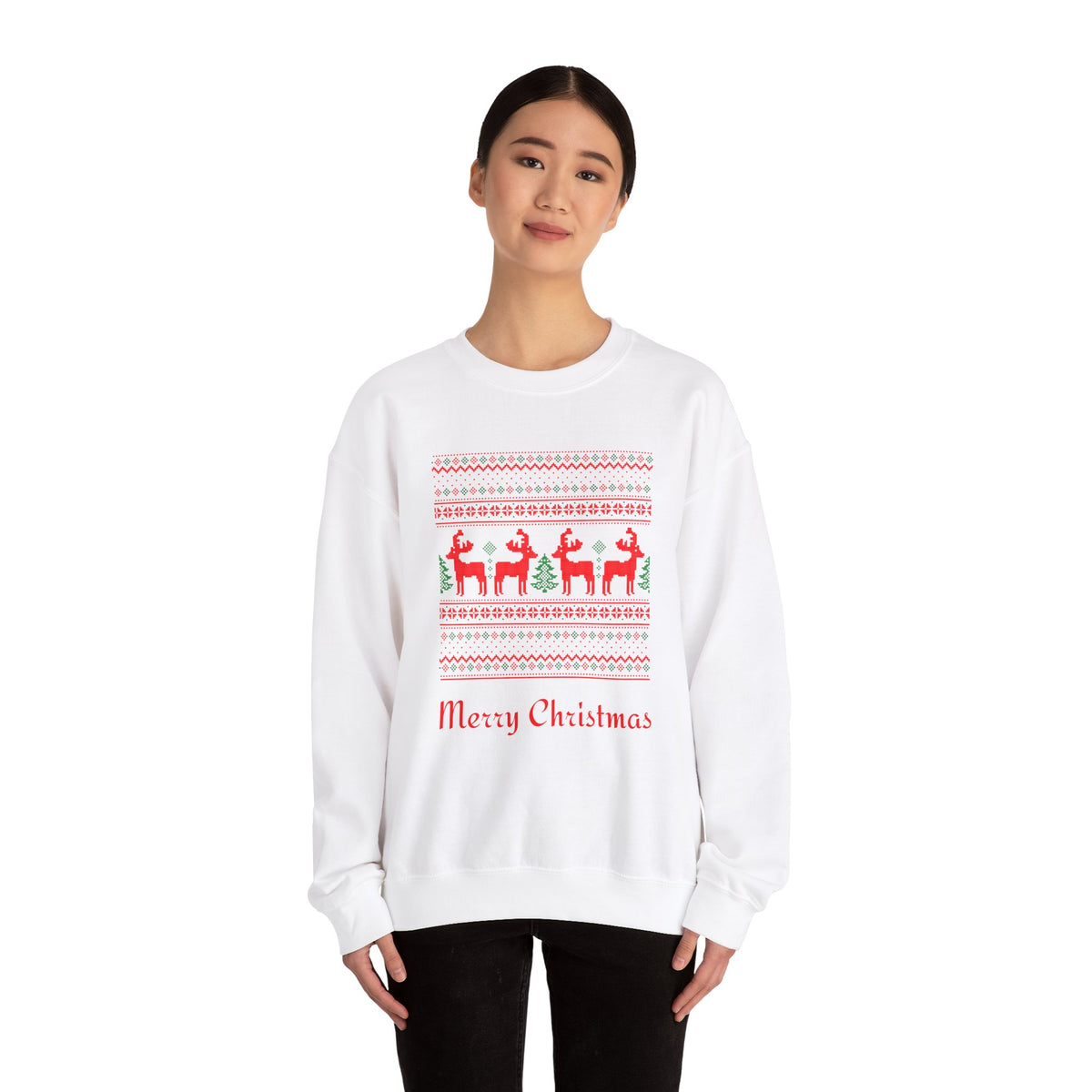 Unisex Heavy Blend Crewneck Sweatshirt Merry Christmas Faux Needlecraft Design πβ¨