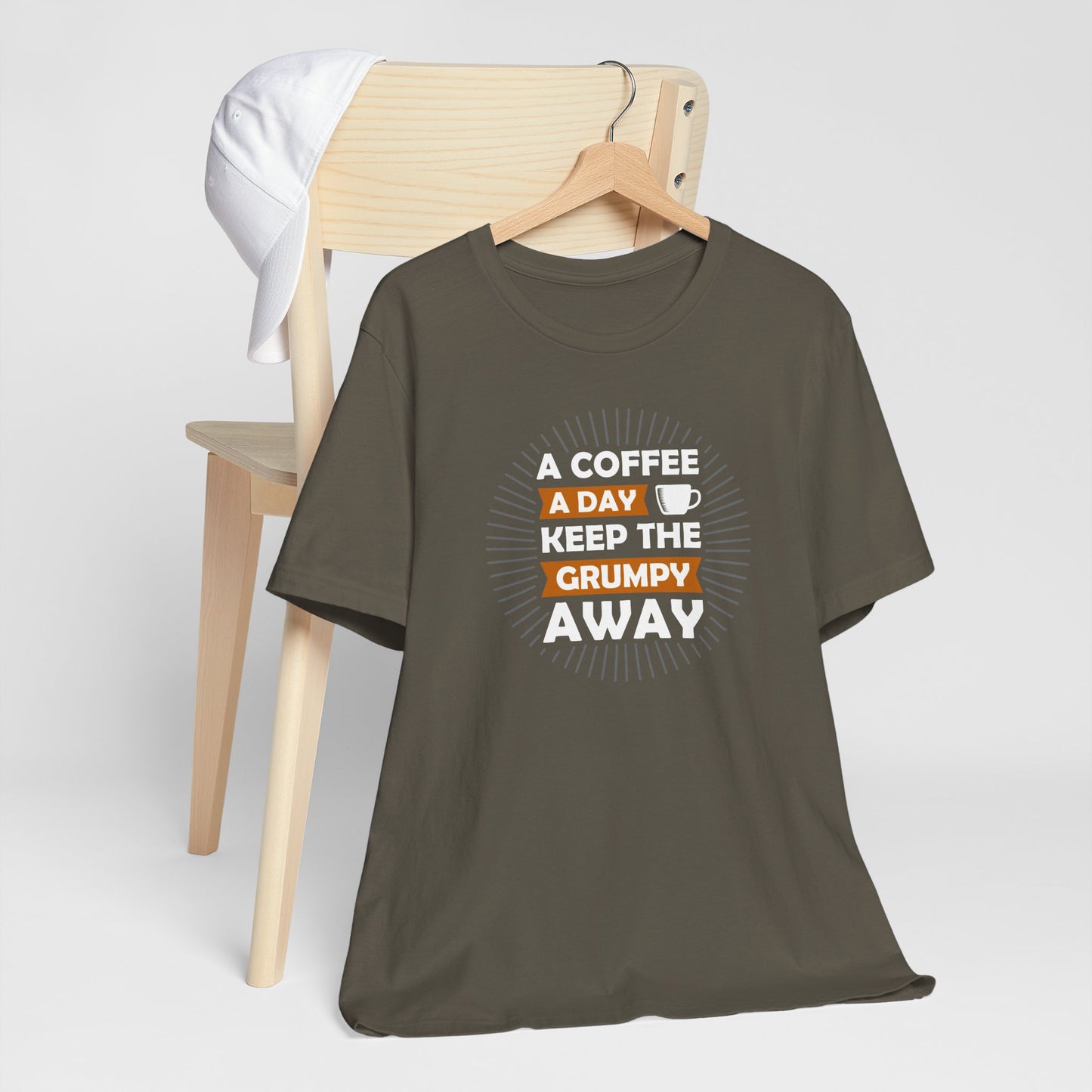A Coffee A Day Keeps The Grumpy Away Unisex Jersey Short Sleeve Tee
