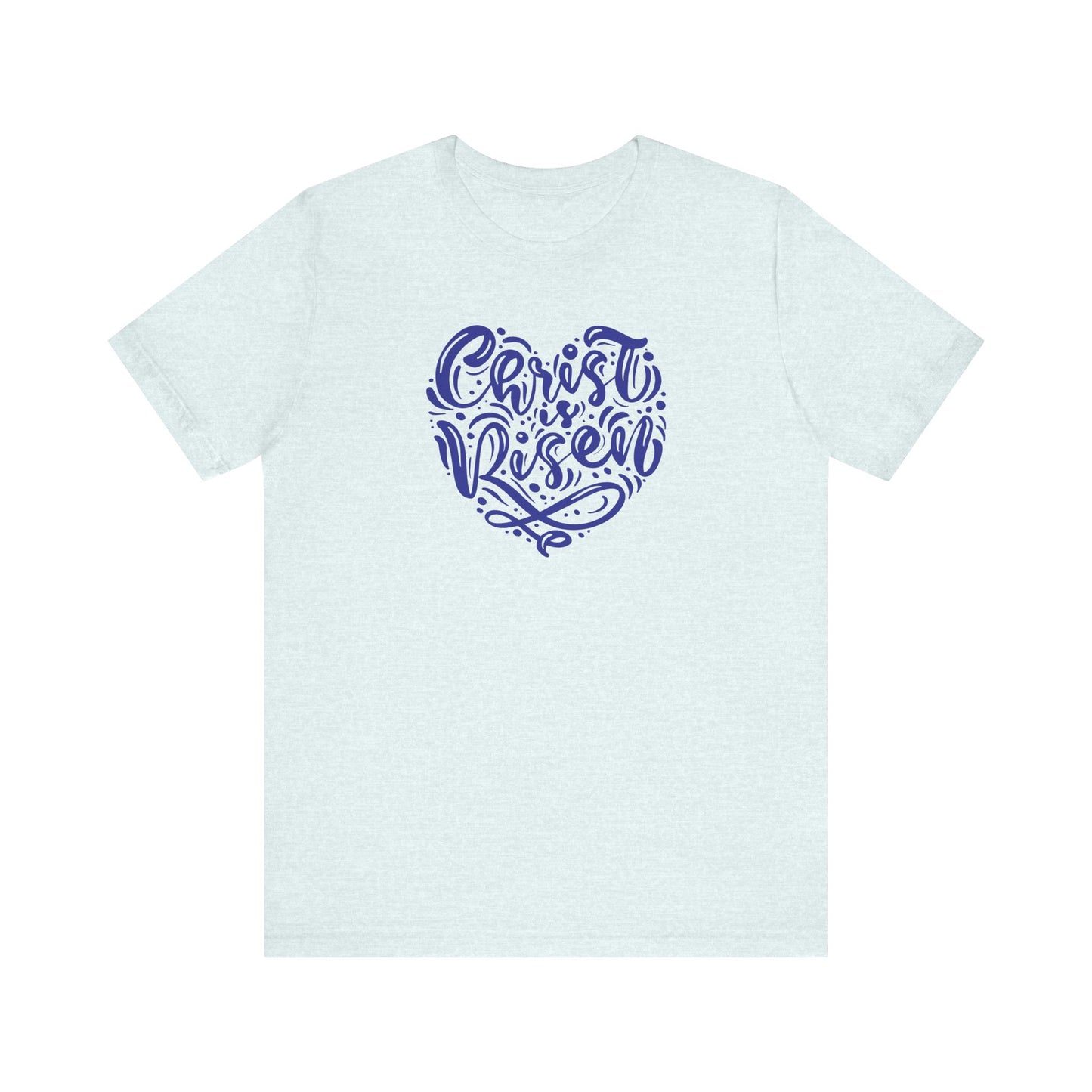 Christ is Risen Heart Shaped Navy Print Unisex Jersey Short Sleeve Tee