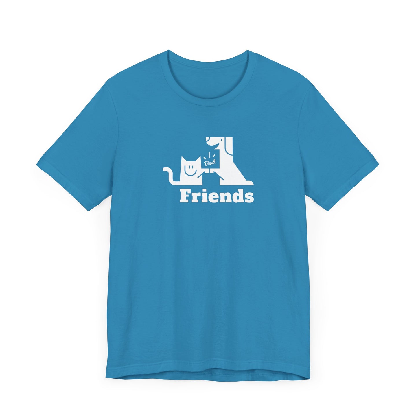 Cat & Dog Hi-5 Each Other Best Friends White Print Unisex Jersey Short Sleeve Tee