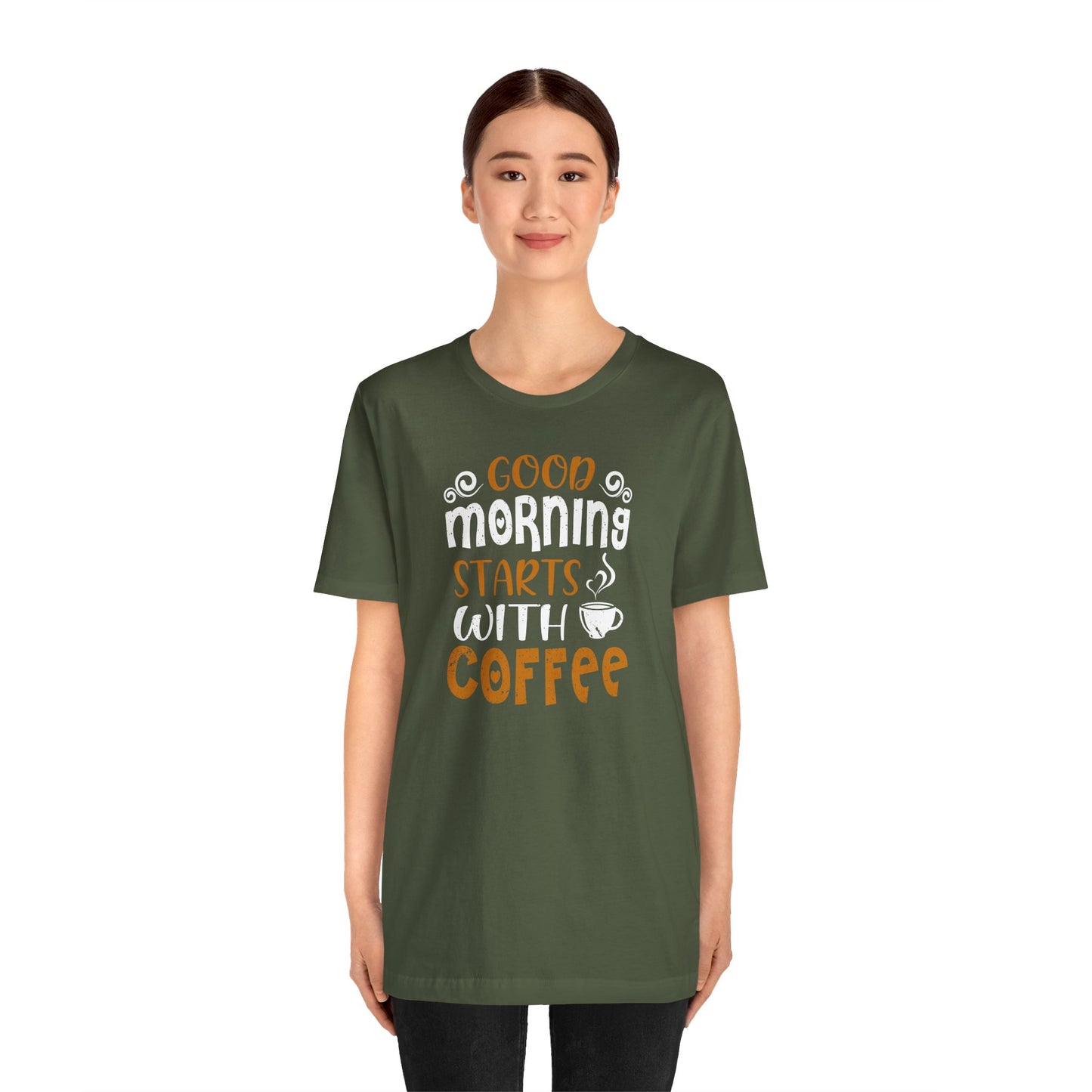 Good Morning Starts With Coffee Unisex Jersey Short Sleeve Tee