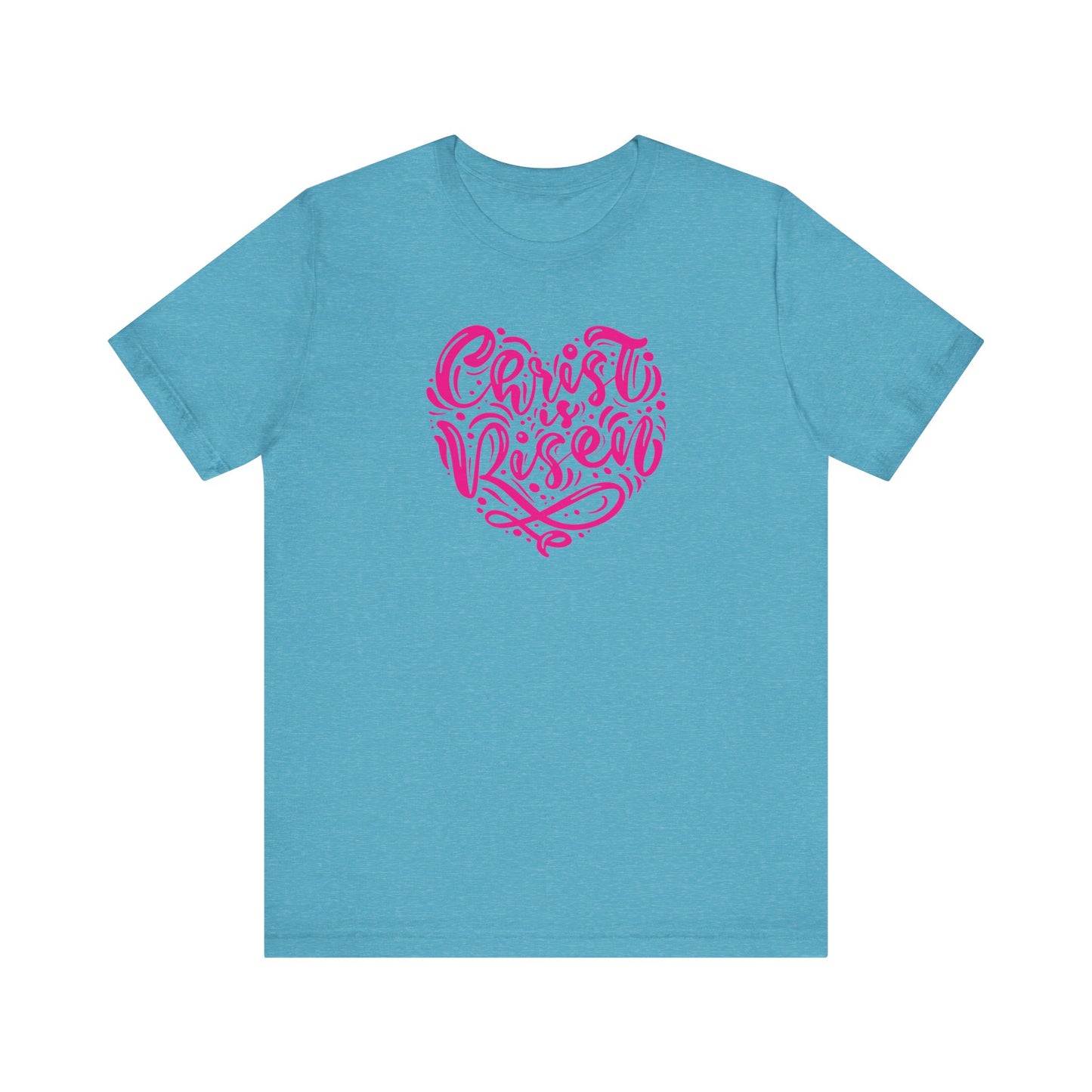Christ is Risen Heart Shaped Pink Print Unisex Jersey Short Sleeve Tee