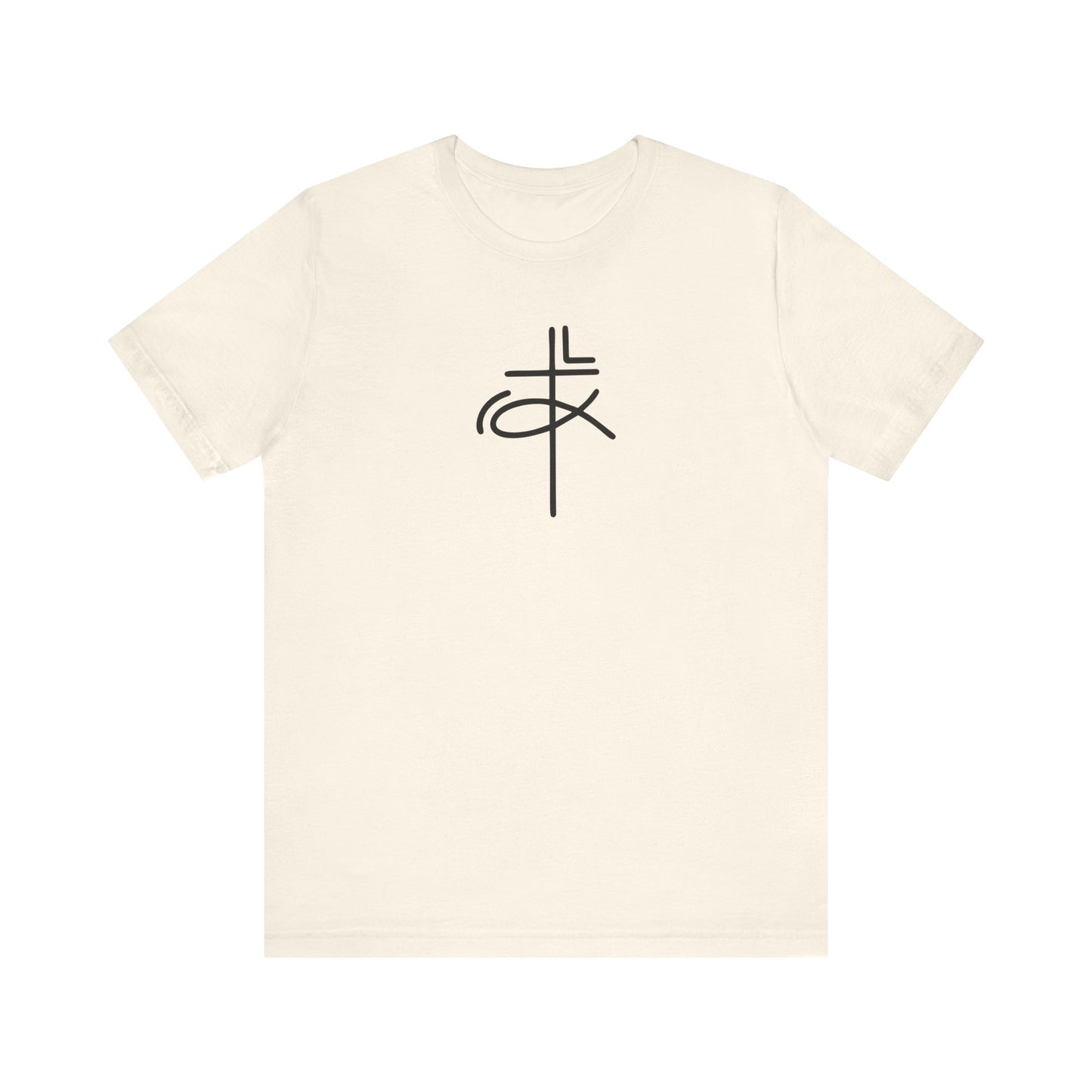 Crucifix Ichthys "Jesus Fish" Black Print Unisex Jersey Short Sleeve Tee