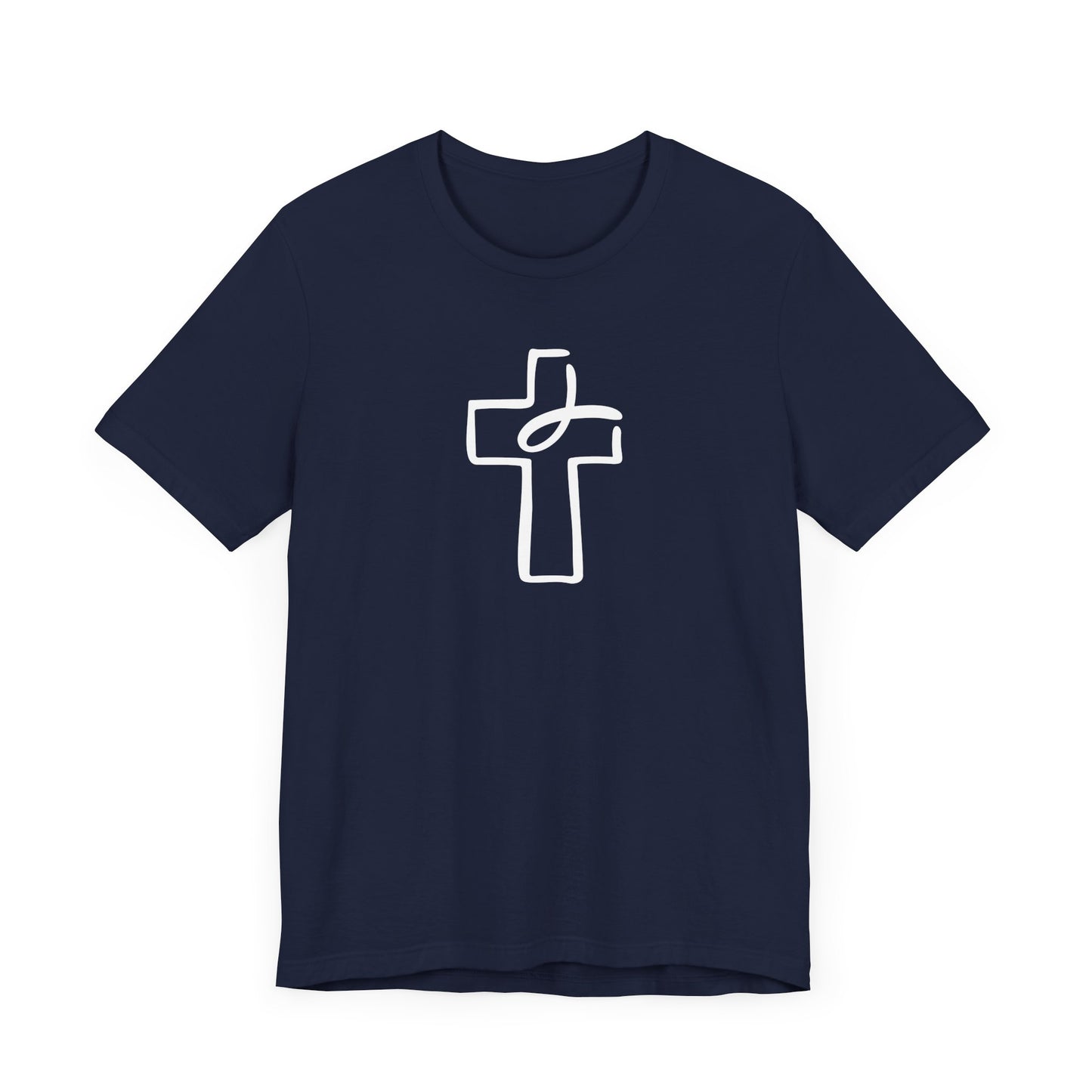 Crucifix Ichthys "Jesus Fish" White Print Unisex Jersey Short Sleeve Tee