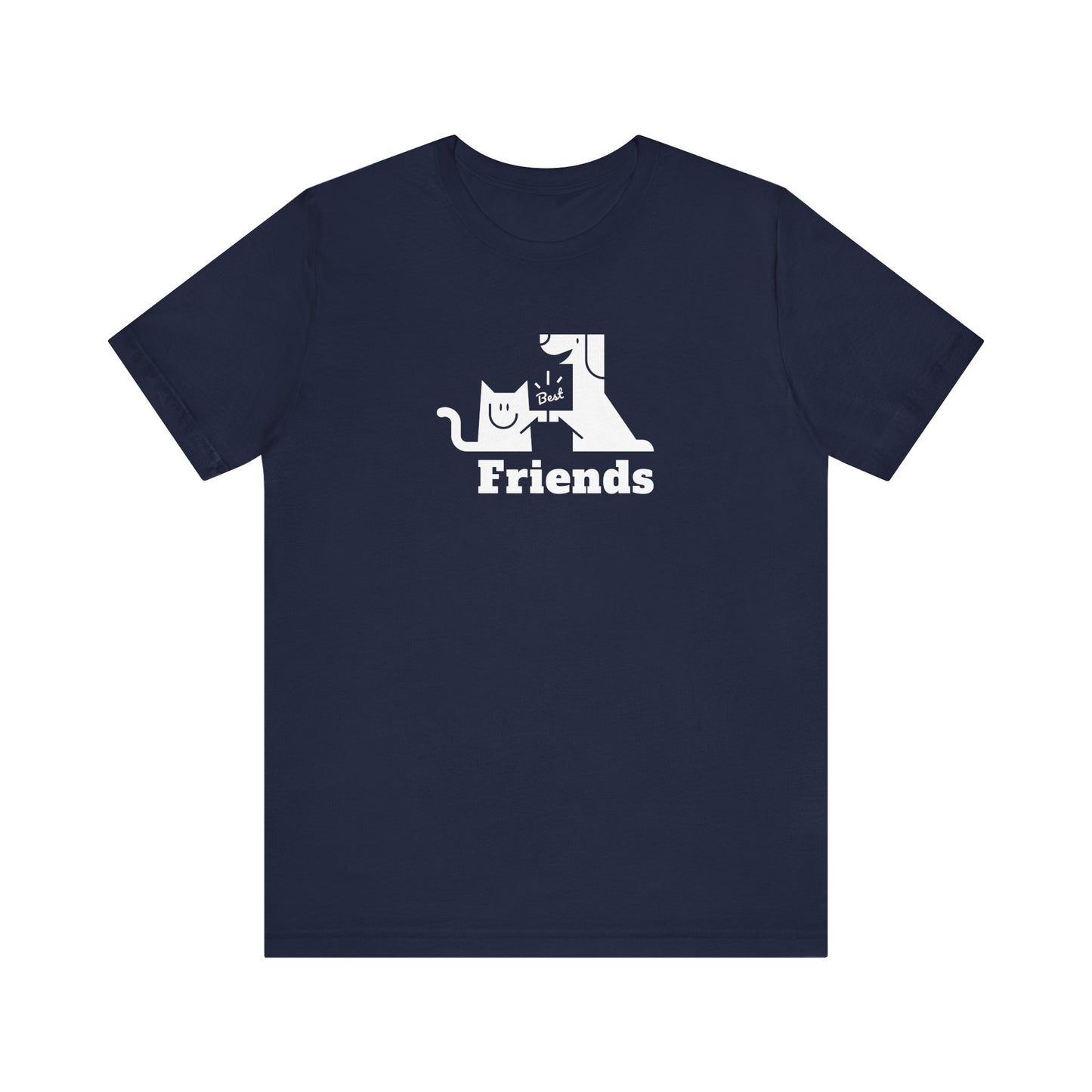 Cat & Dog Hi-5 Each Other Best Friends White Print Unisex Jersey Short Sleeve Tee