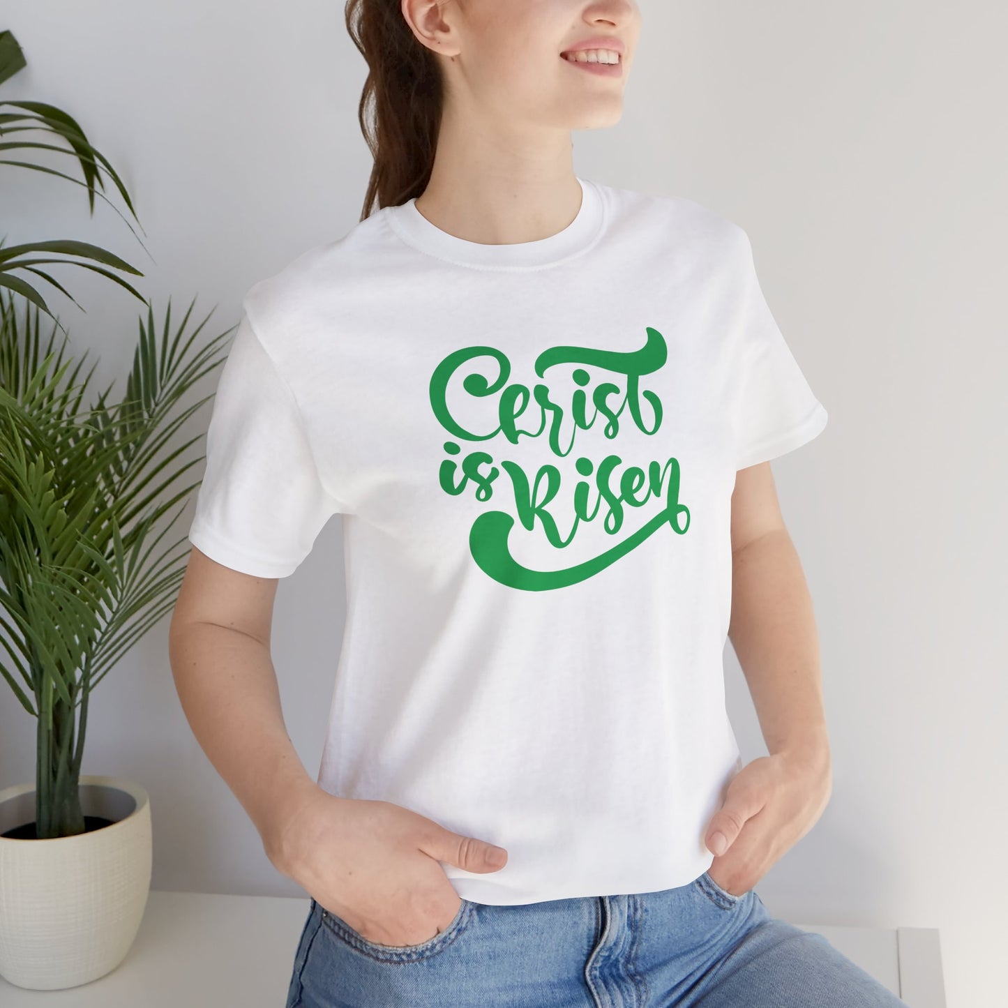 Christ is Risen Green Print Unisex Jersey Short Sleeve Tee