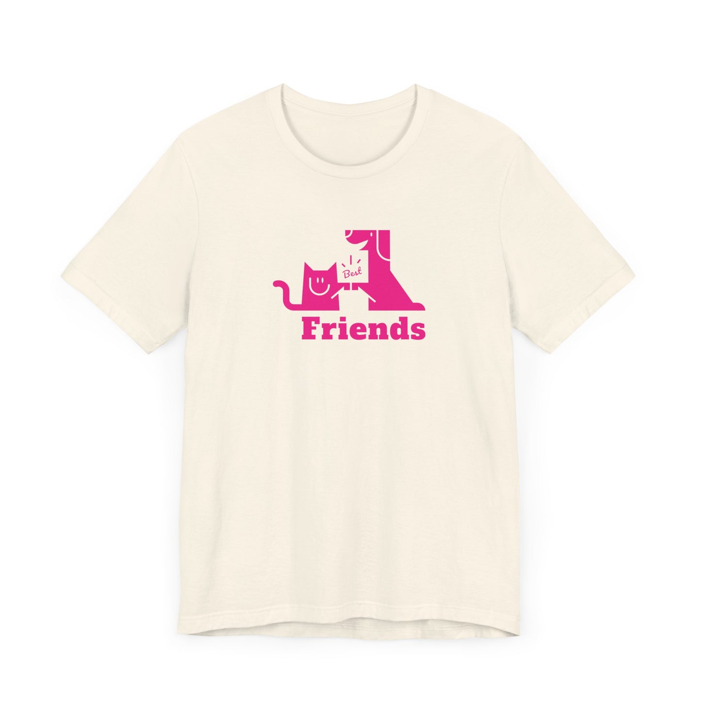 Cat & Dog Hi-5 Each Other Best Friends Pink Print Unisex Jersey Short Sleeve Tee