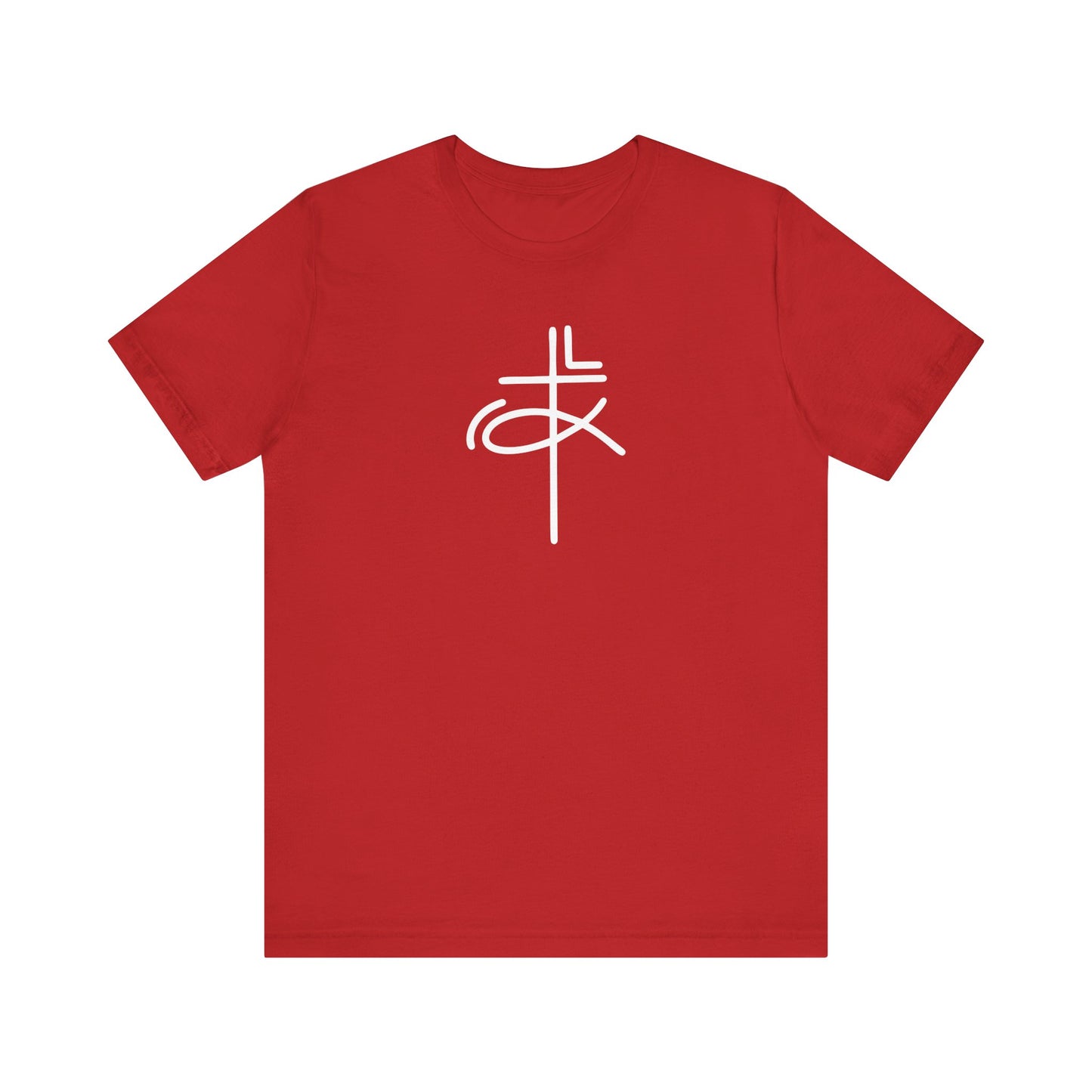 Crucifix Ichthys Jesus Fish White Print Unisex Jersey Short Sleeve Tee