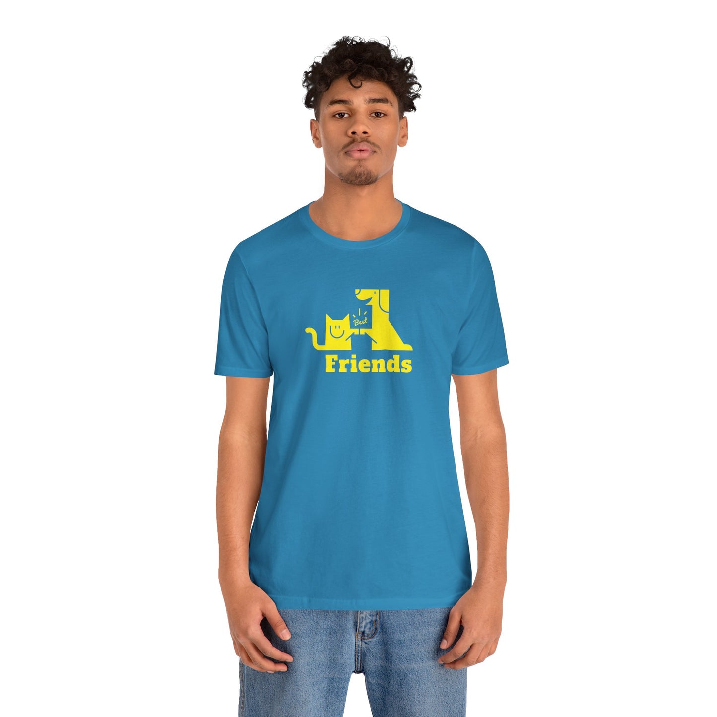 Cat & Dog Hi-5 Each Other Best Friends Yellow Print Unisex Jersey Short Sleeve Tee