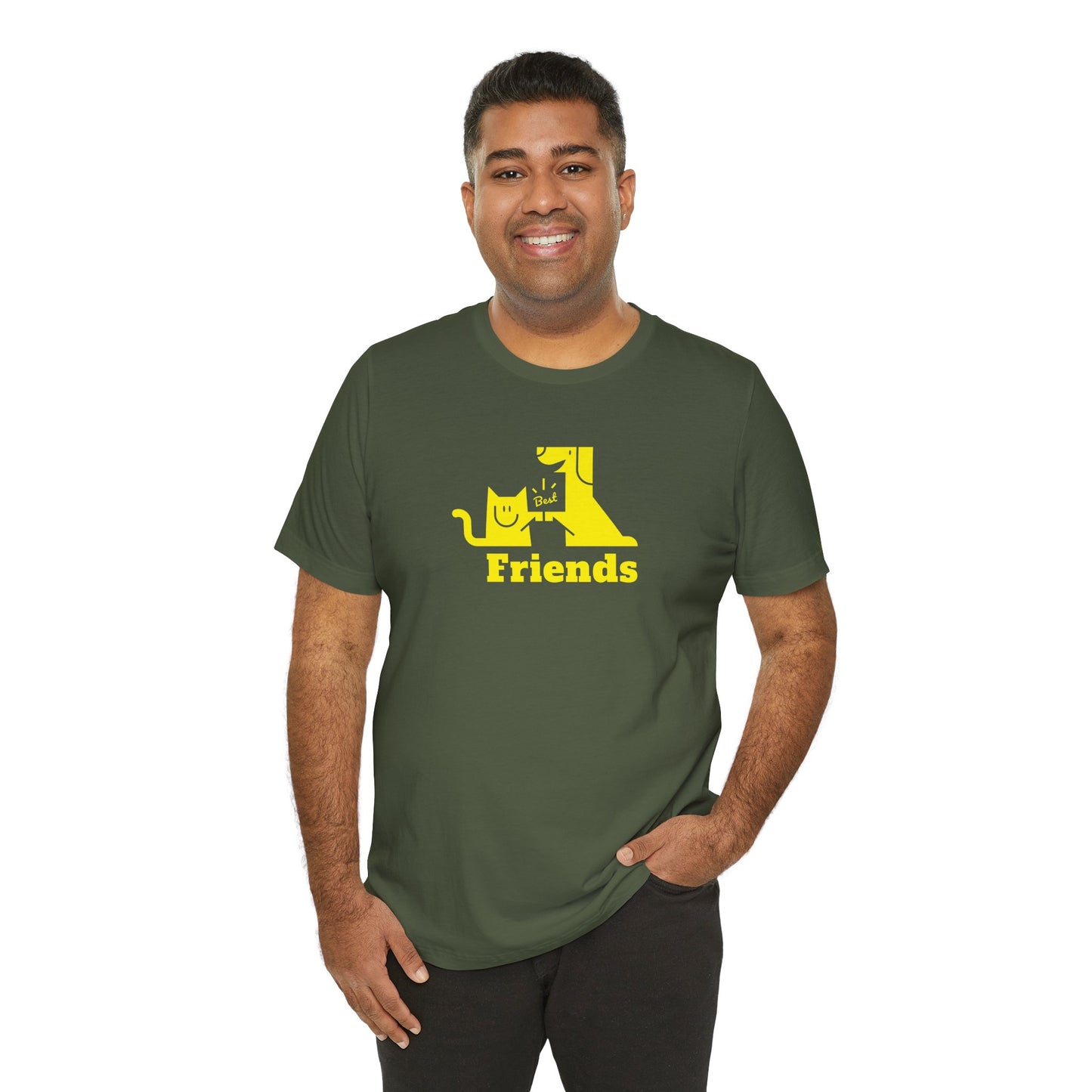 Cat & Dog Hi-5 Each Other Best Friends Yellow Print Unisex Jersey Short Sleeve Tee