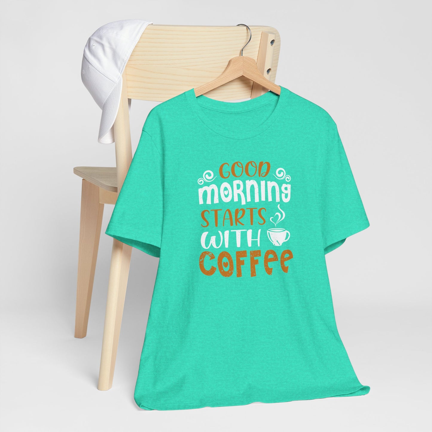 Good Morning Starts With Coffee Unisex Jersey Short Sleeve Tee