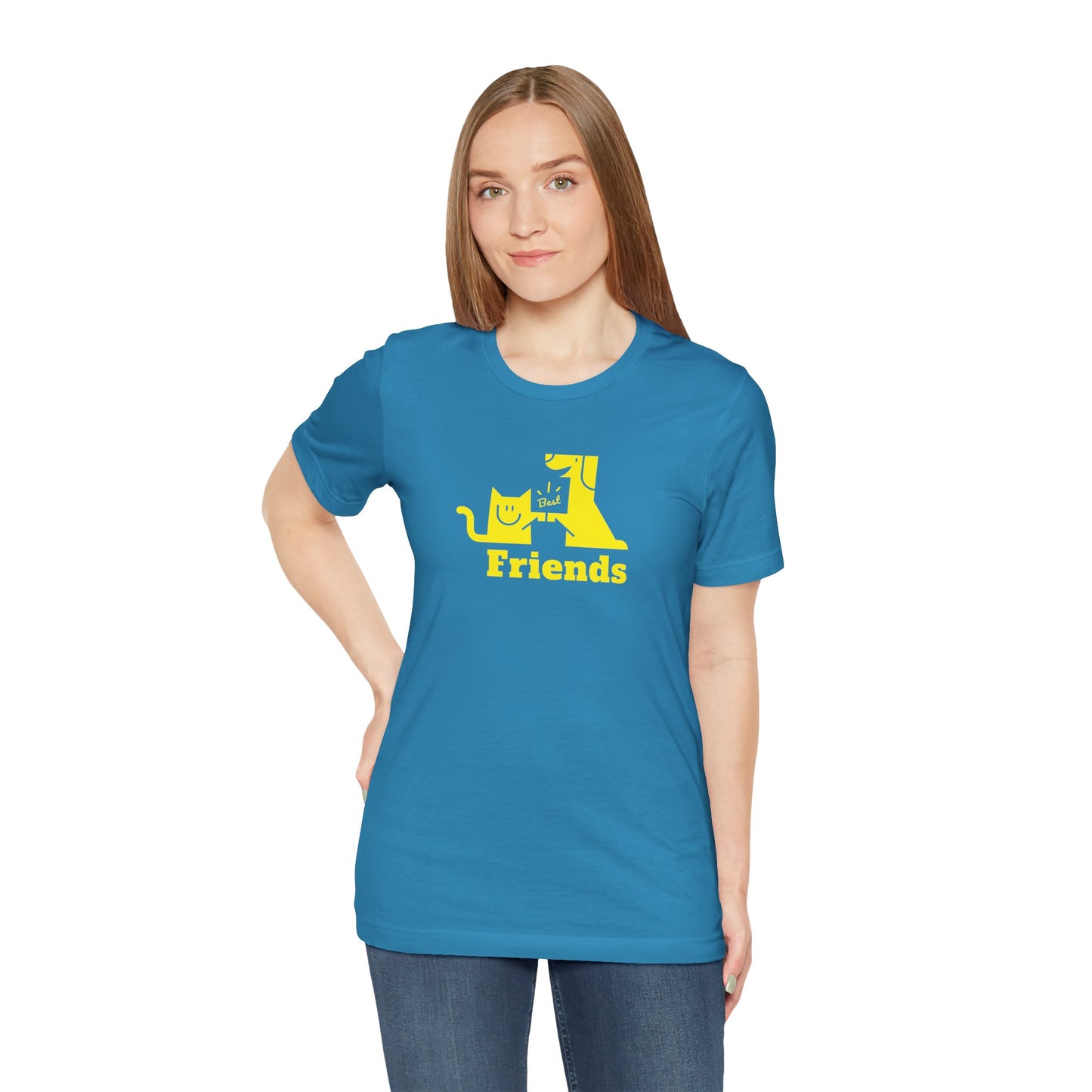 Cat & Dog Hi-5 Each Other Best Friends Yellow Print Unisex Jersey Short Sleeve Tee