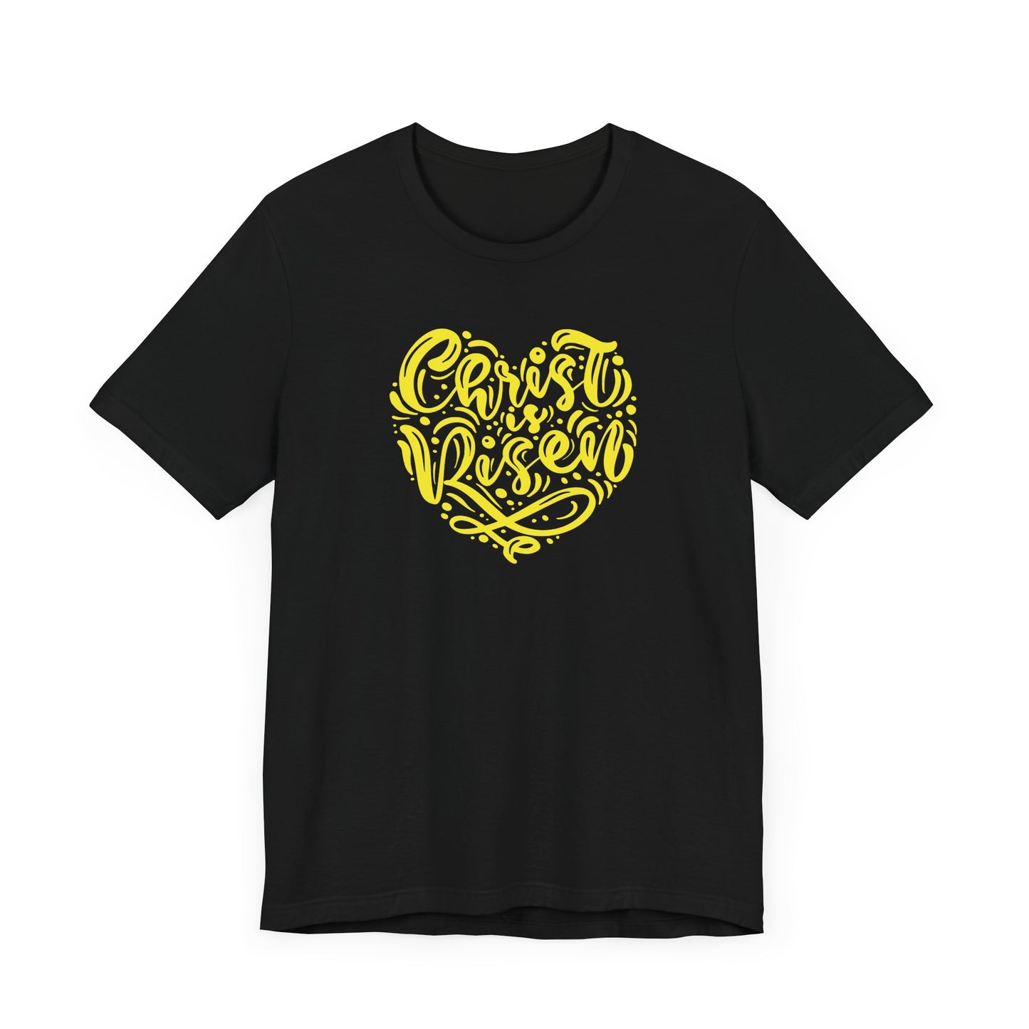 Christ is Risen Heart Shaped Yellow Print Unisex Jersey Short Sleeve Tee