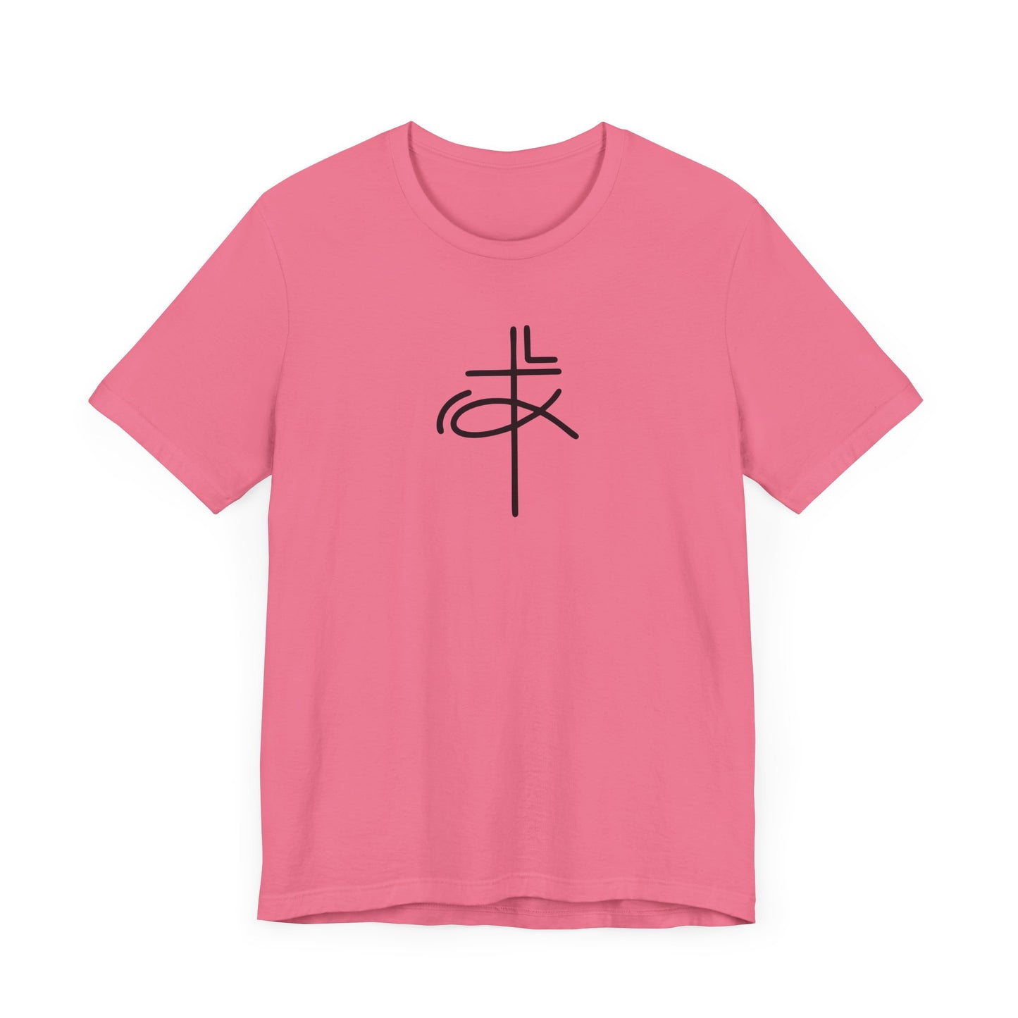 Crucifix Ichthys "Jesus Fish" Black Print Unisex Jersey Short Sleeve Tee