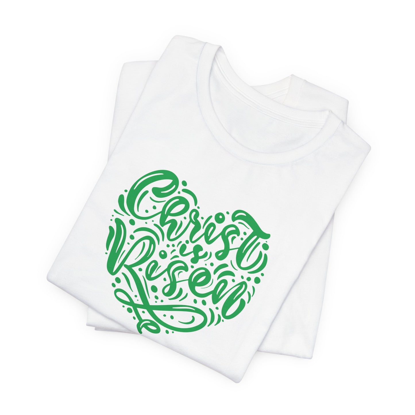 Christ is Risen Heart Shaped Green Print Unisex Jersey Short Sleeve Tee