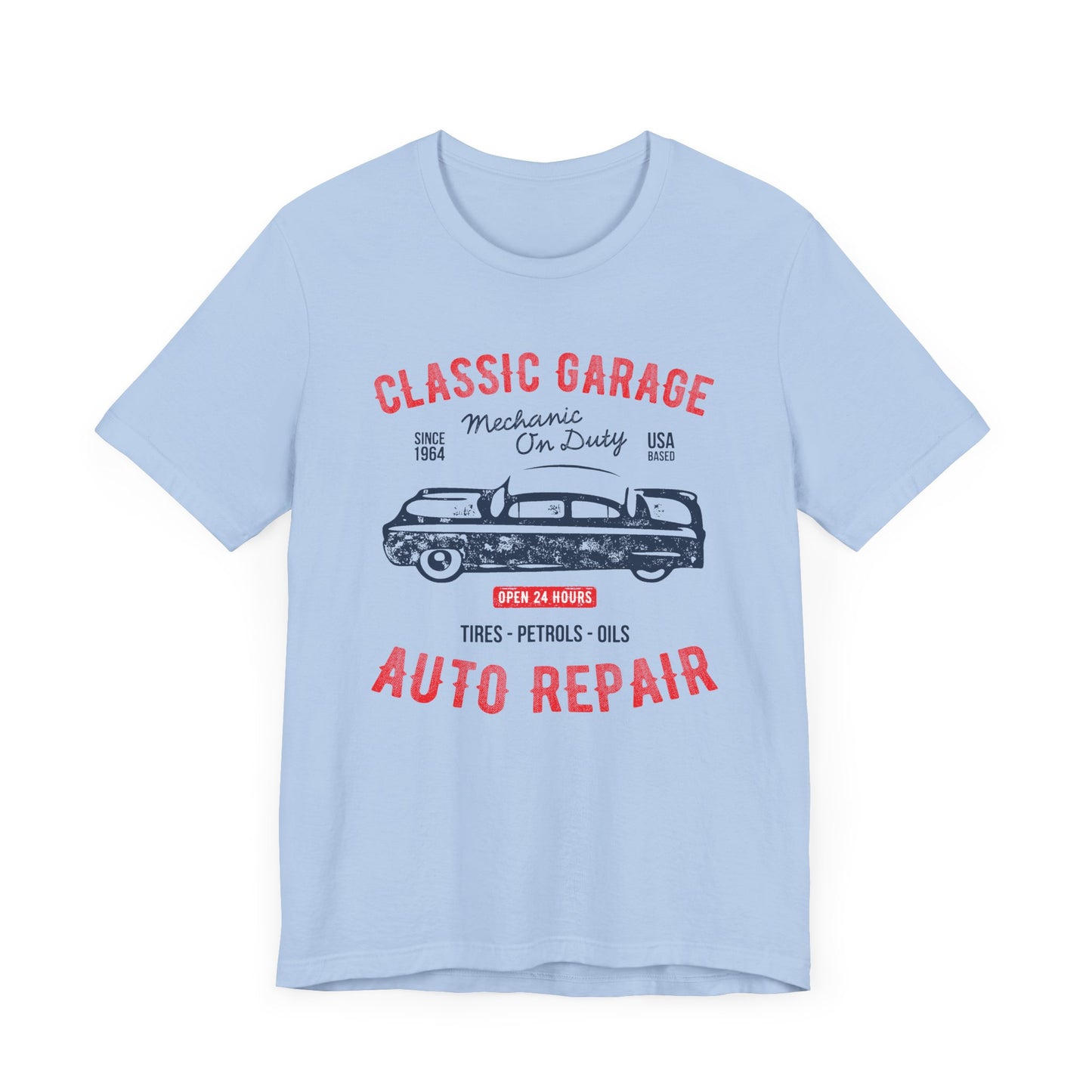 Unisex Jersey Short Sleeve Tee Classic Garage Auto Repair Red Print