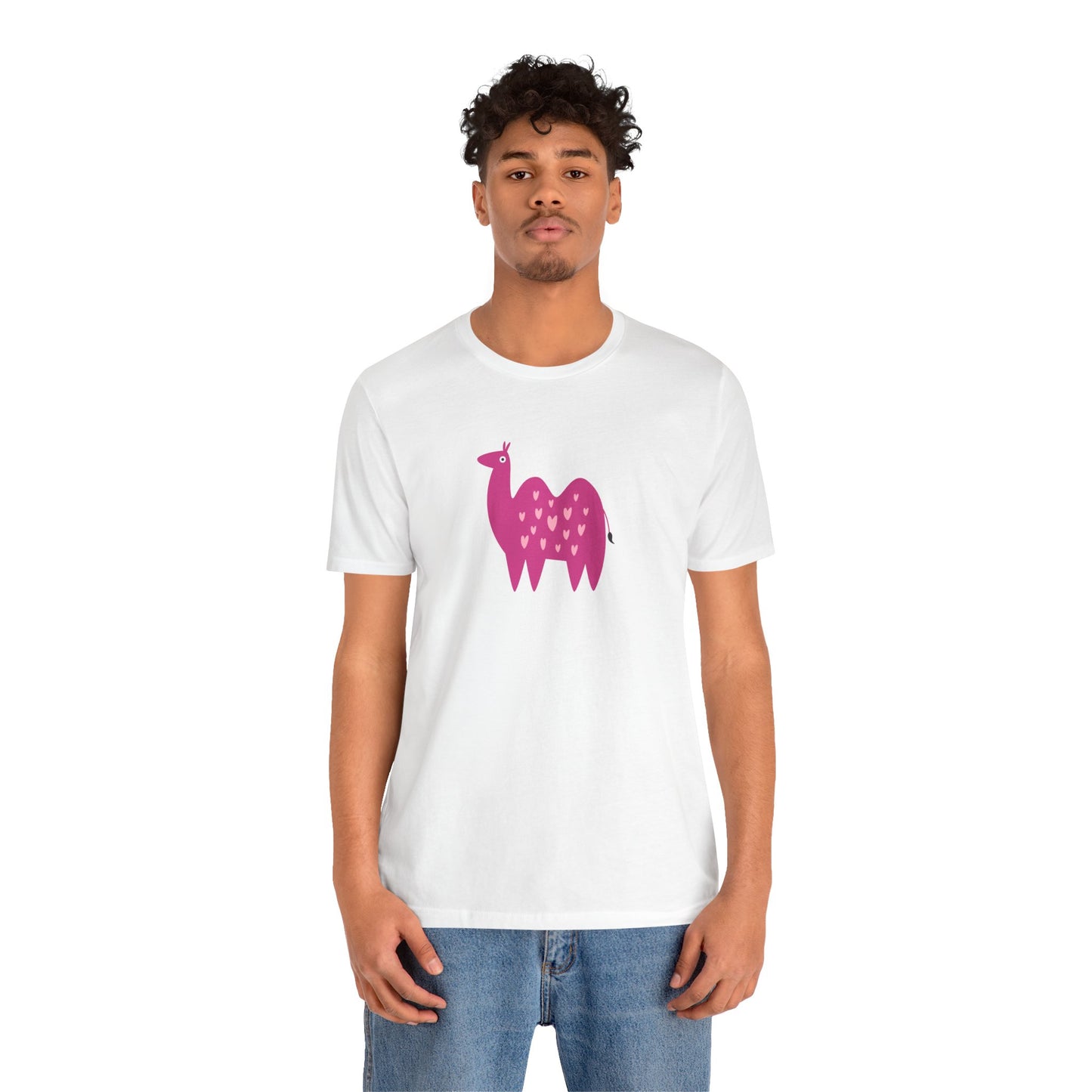 Adorably Quirky Pink Camel With Hearts Unisex Jersey Short Sleeve Tee
