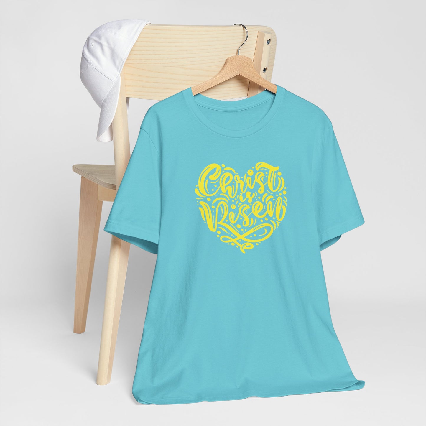 Christ is Risen Heart Shaped Yellow Print Unisex Jersey Short Sleeve Tee