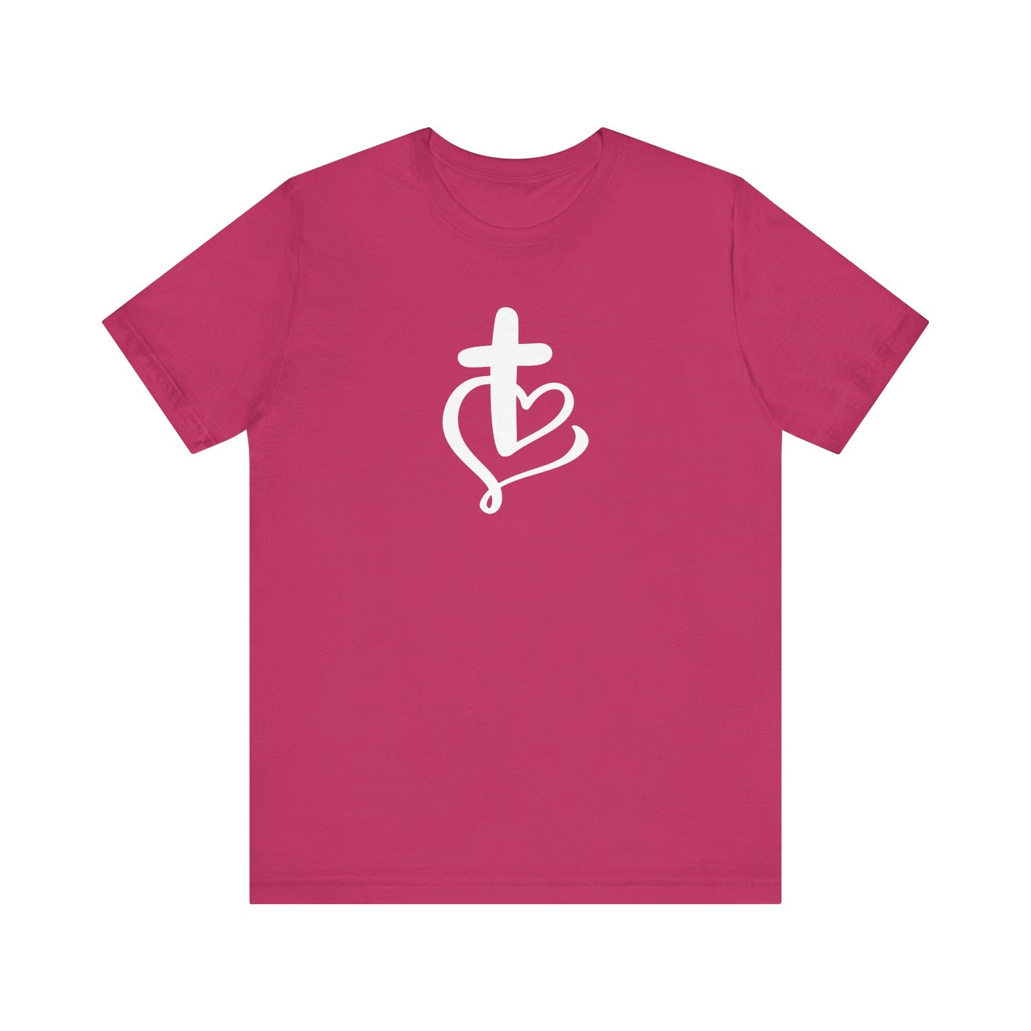 Unisex Jersey Short Sleeve Tee Crucifix Heart White Print