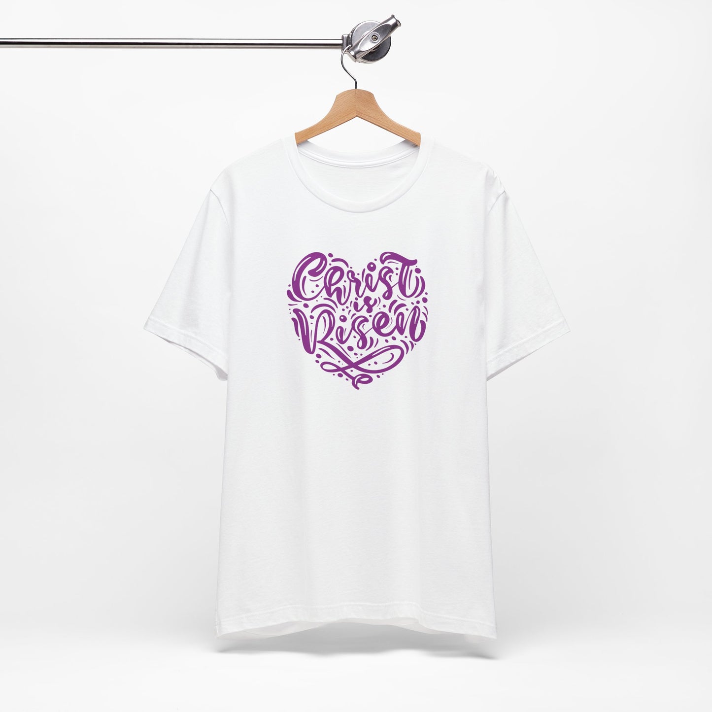 Christ is Risen Heart Shaped Purple Print Unisex Jersey Short Sleeve Tee
