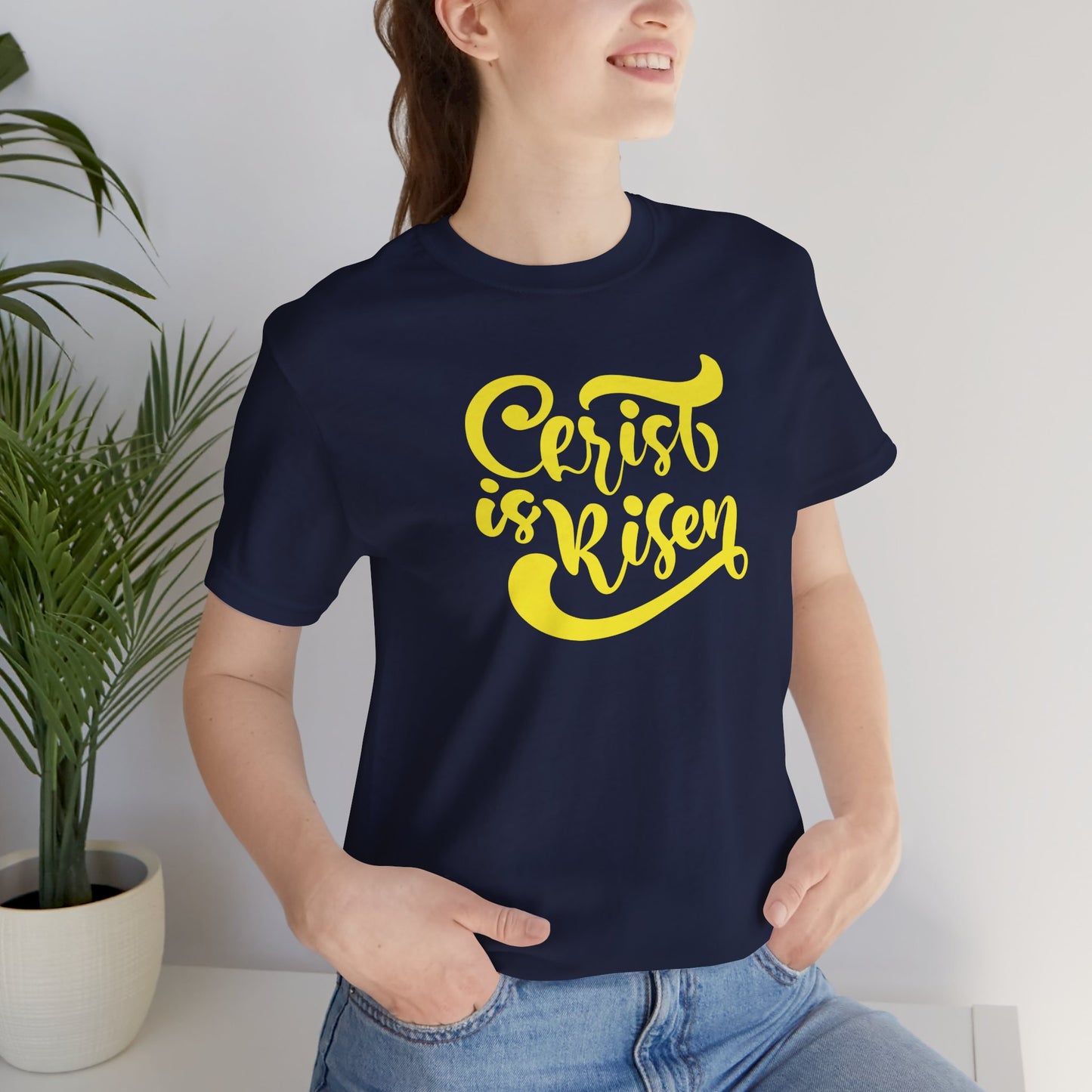 Christ is Risen Yellow Print Unisex Jersey Short Sleeve Tee