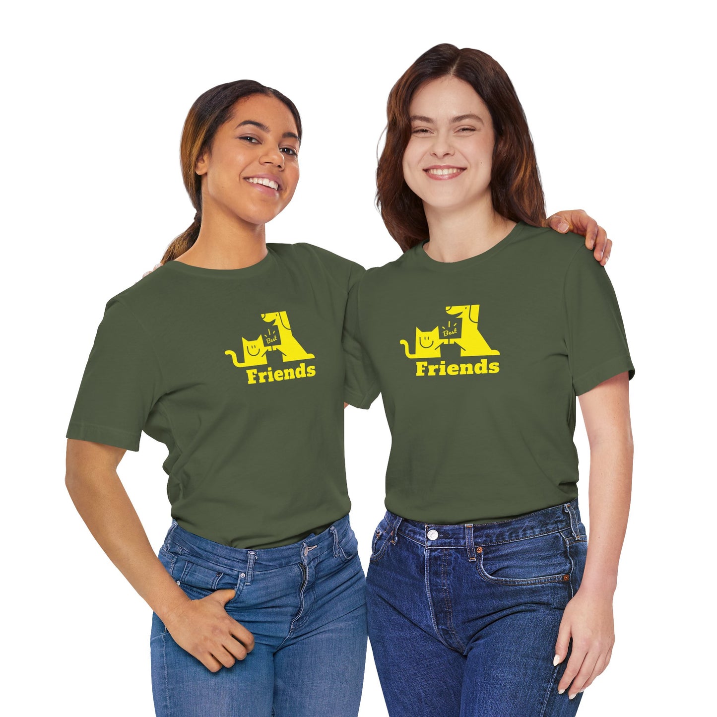 Cat & Dog Hi-5 Each Other Best Friends Yellow Print Unisex Jersey Short Sleeve Tee