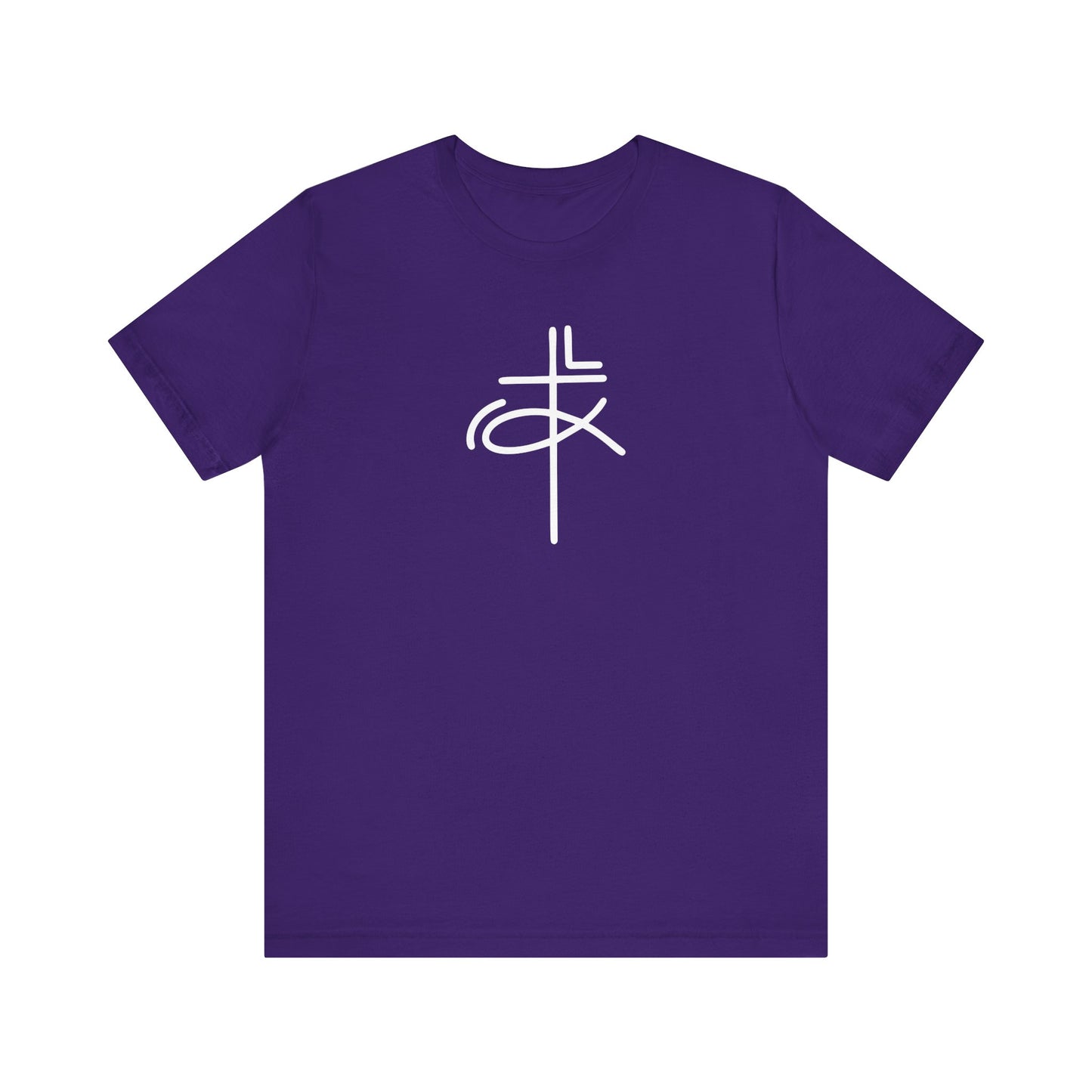 Crucifix Ichthys Jesus Fish White Print Unisex Jersey Short Sleeve Tee