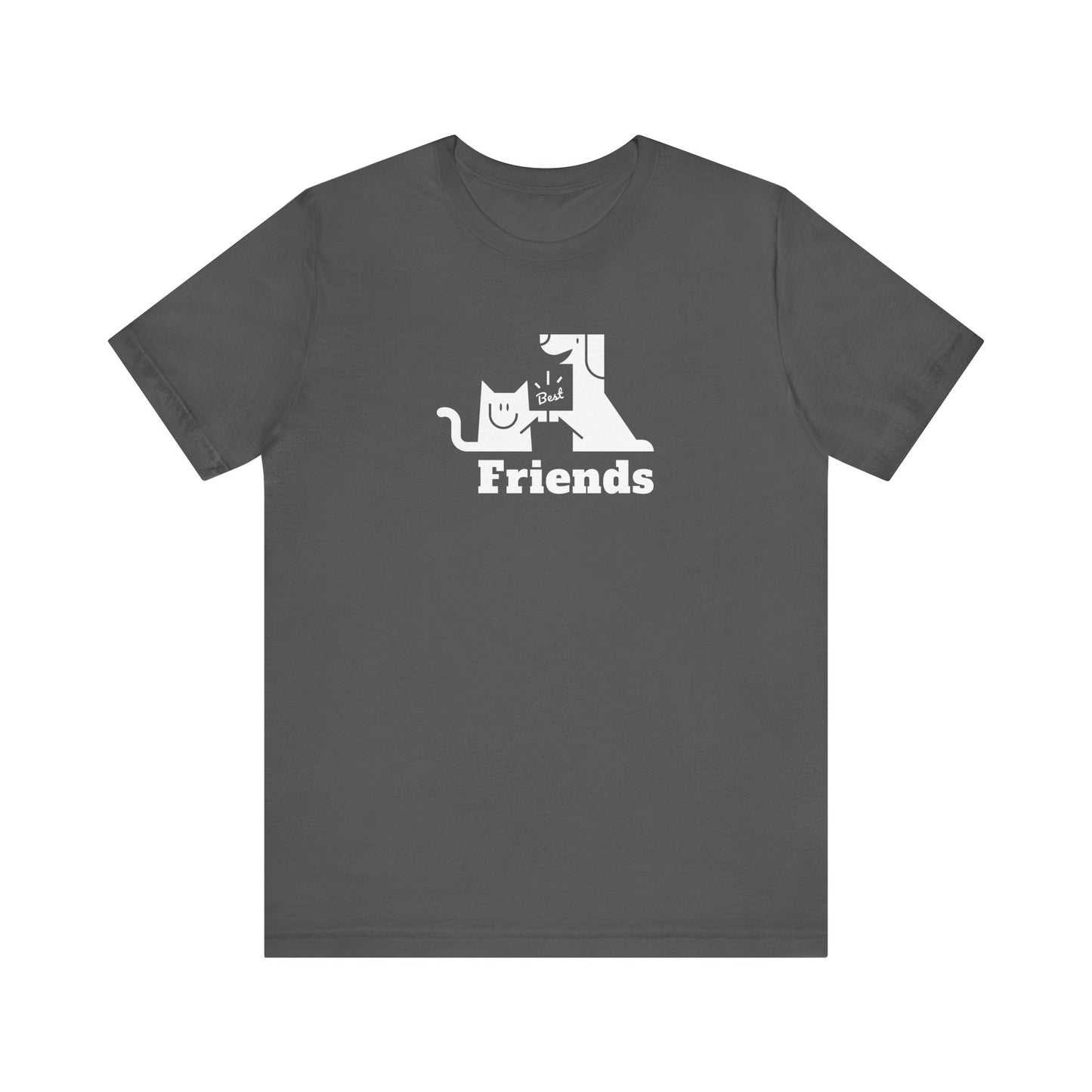 Cat & Dog Hi-5 Each Other Best Friends White Print Unisex Jersey Short Sleeve Tee