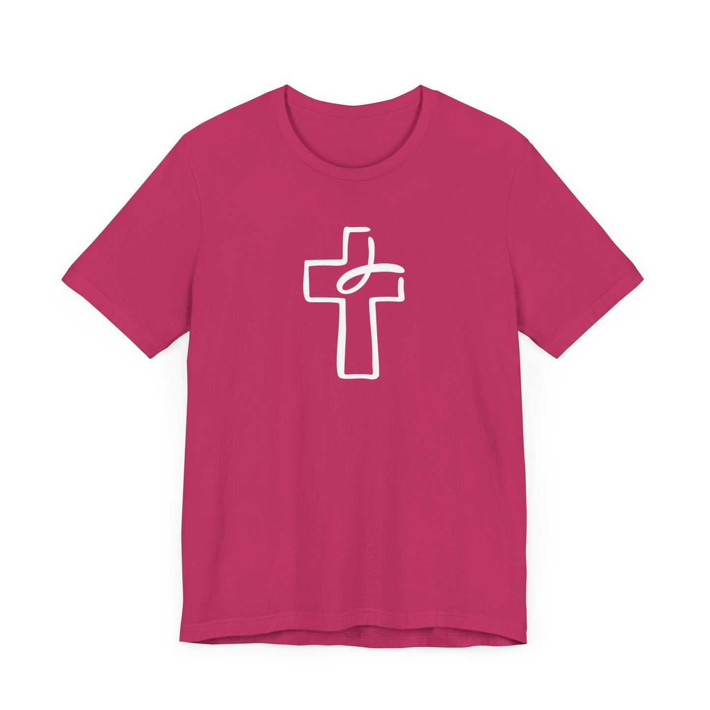 Crucifix Ichthys "Jesus Fish" White Print Unisex Jersey Short Sleeve Tee