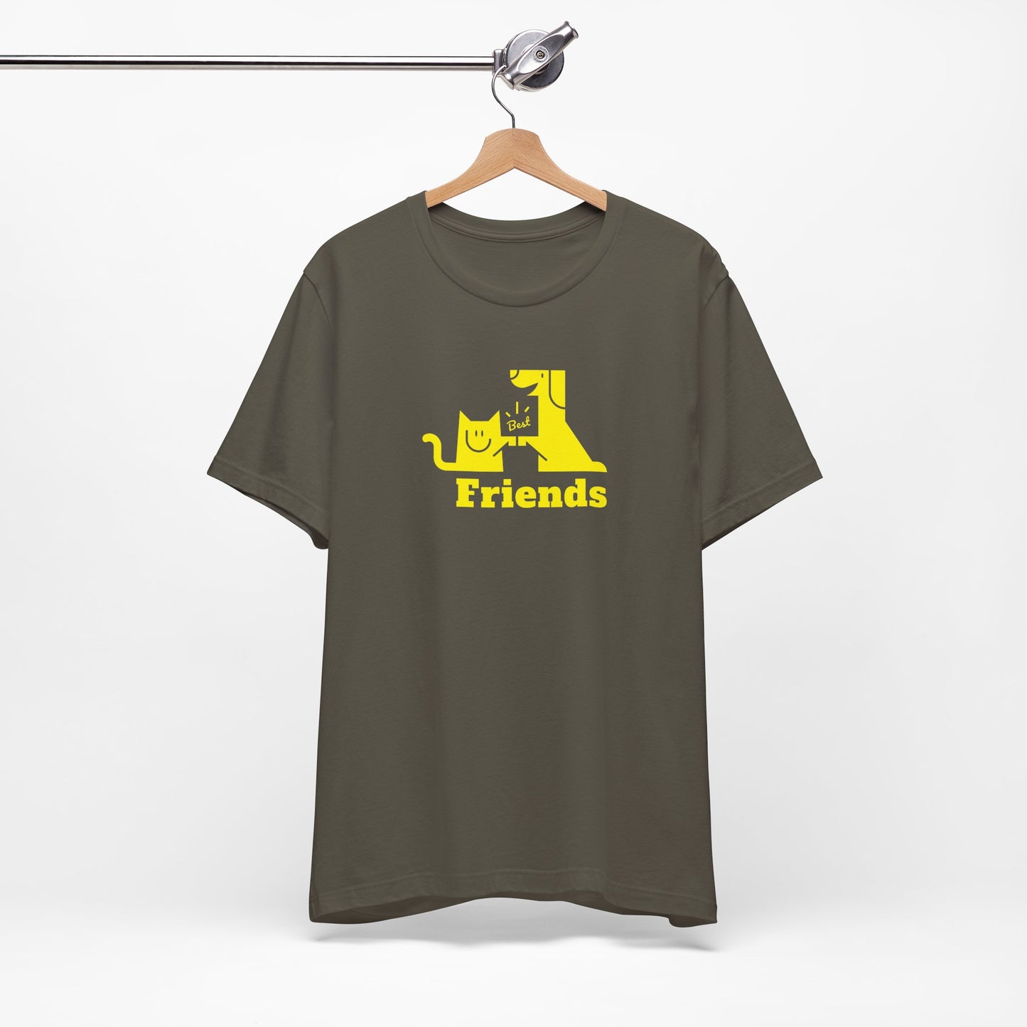 Cat & Dog Hi-5 Each Other Best Friends Yellow Print Unisex Jersey Short Sleeve Tee