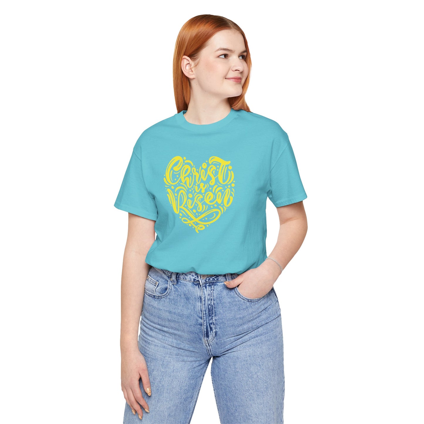 Christ is Risen Heart Shaped Yellow Print Unisex Jersey Short Sleeve Tee