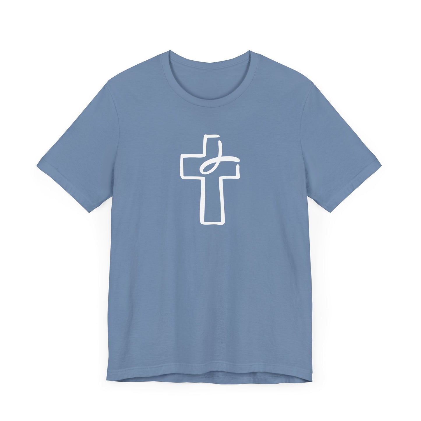 Crucifix Ichthys "Jesus Fish" White Print Unisex Jersey Short Sleeve Tee