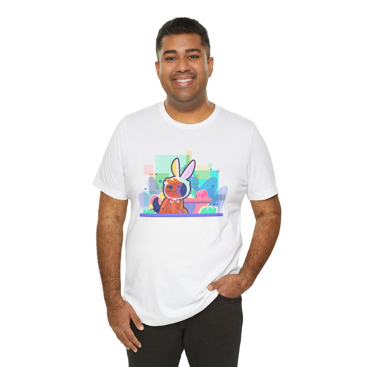 Doggone Cute Easter Bunny Woof-tastic Egg-citing Fun Unisex Jersey Short Sleeve Tee