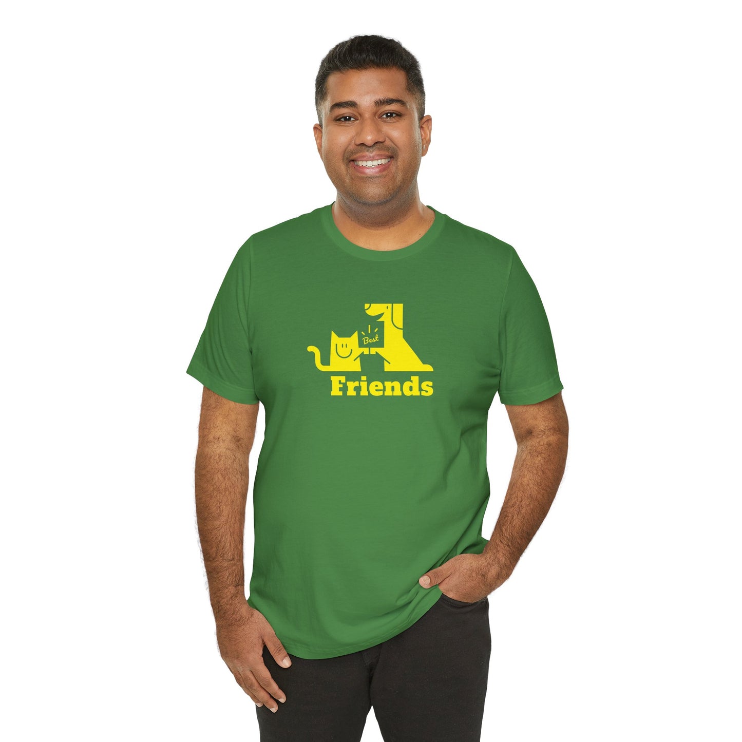 Cat & Dog Hi-5 Each Other Best Friends Yellow Print Unisex Jersey Short Sleeve Tee