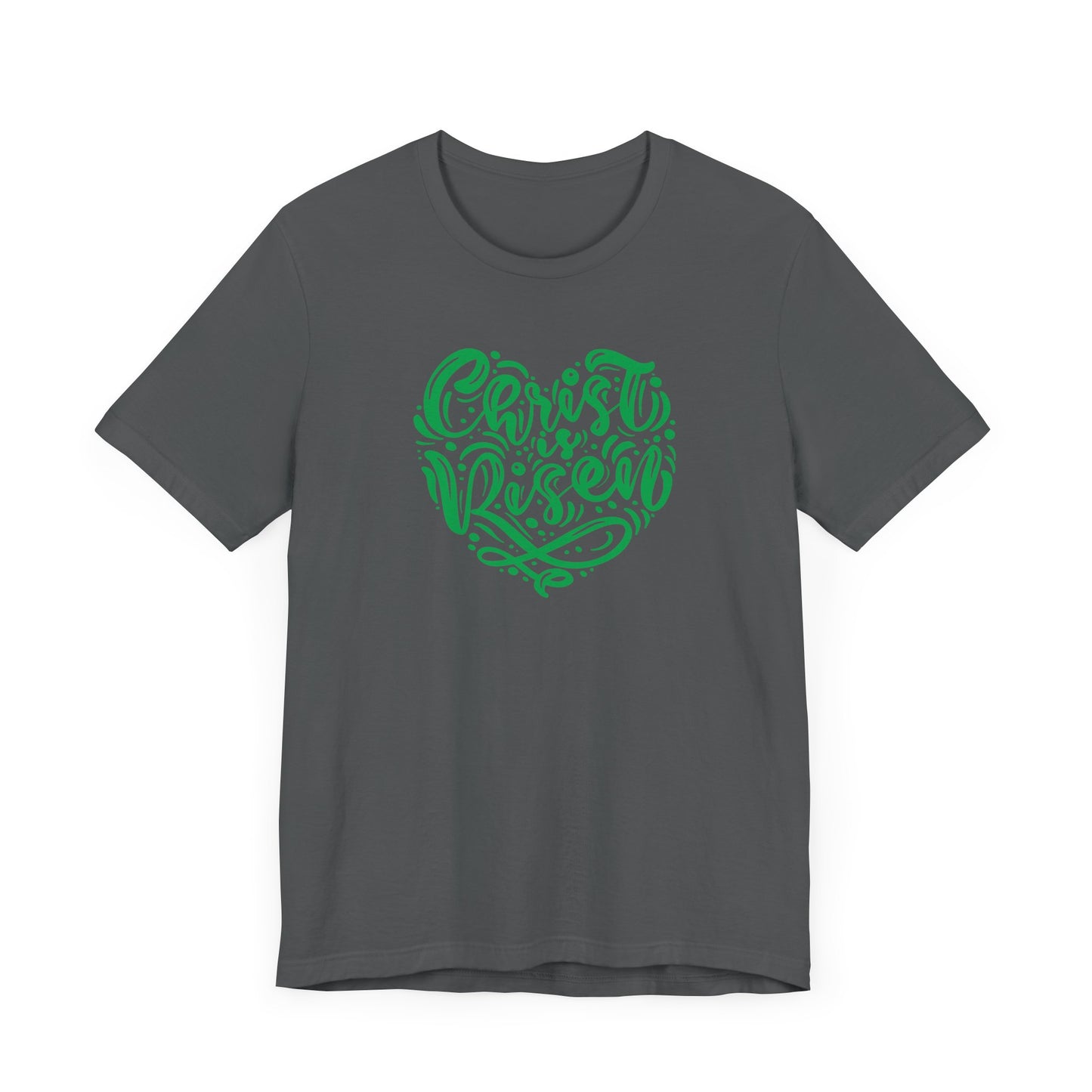 Christ is Risen Heart Shaped Green Print Unisex Jersey Short Sleeve Tee