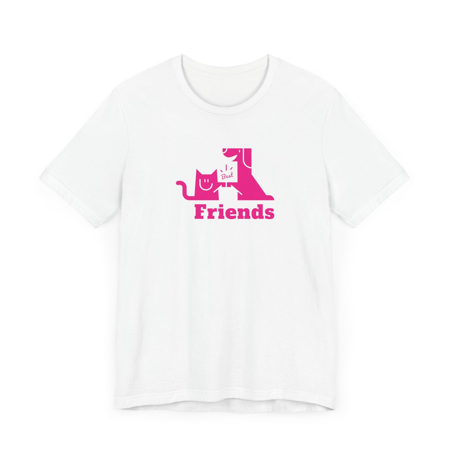 Cat & Dog Hi-5 Each Other Best Friends Pink Print Unisex Jersey Short Sleeve Tee