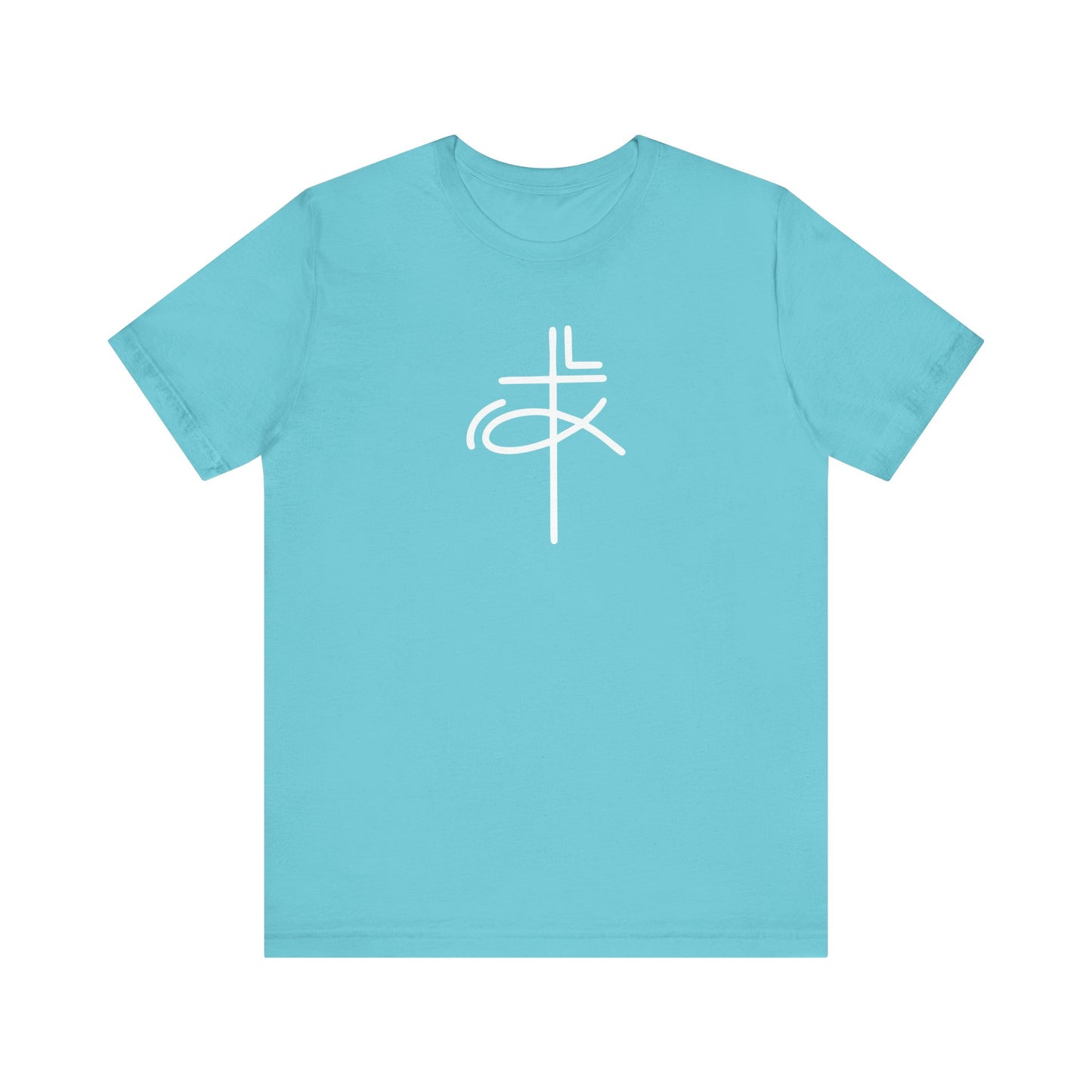 Crucifix Ichthys Jesus Fish White Print Unisex Jersey Short Sleeve Tee