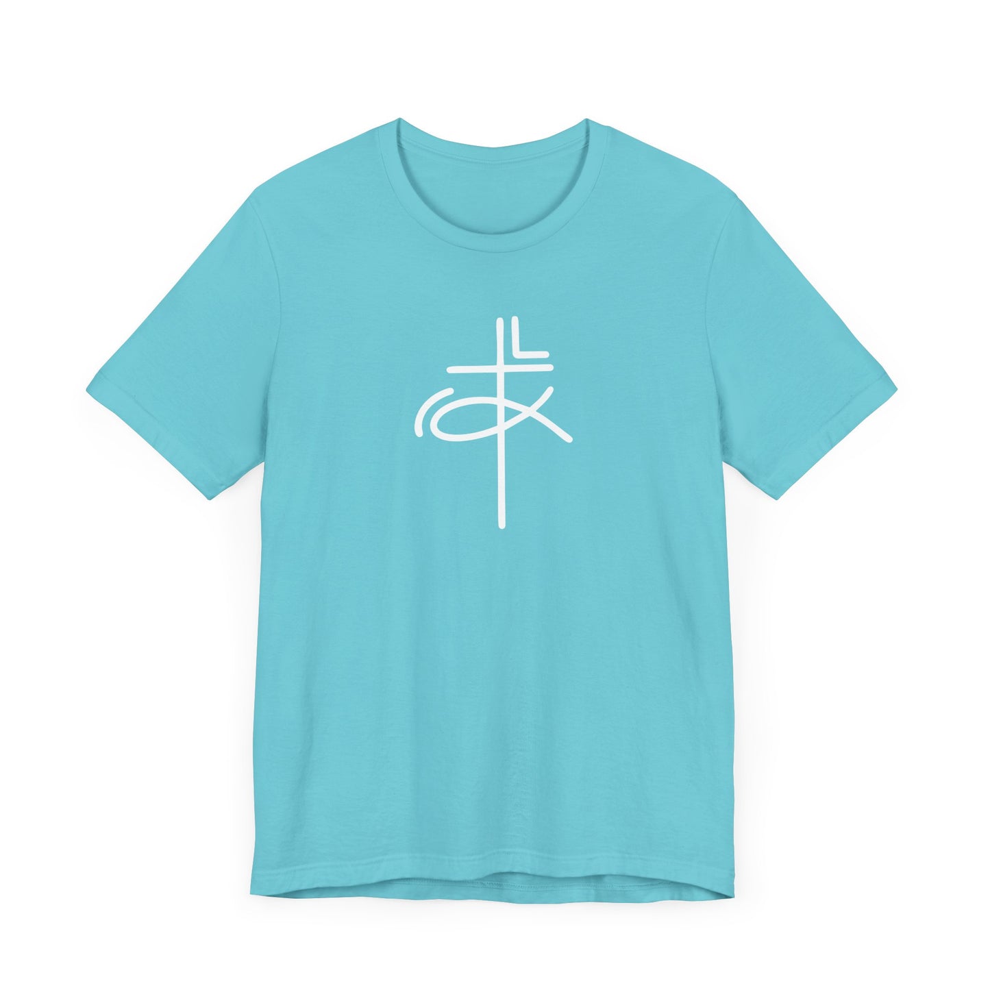 Crucifix Ichthys Jesus Fish White Print Unisex Jersey Short Sleeve Tee