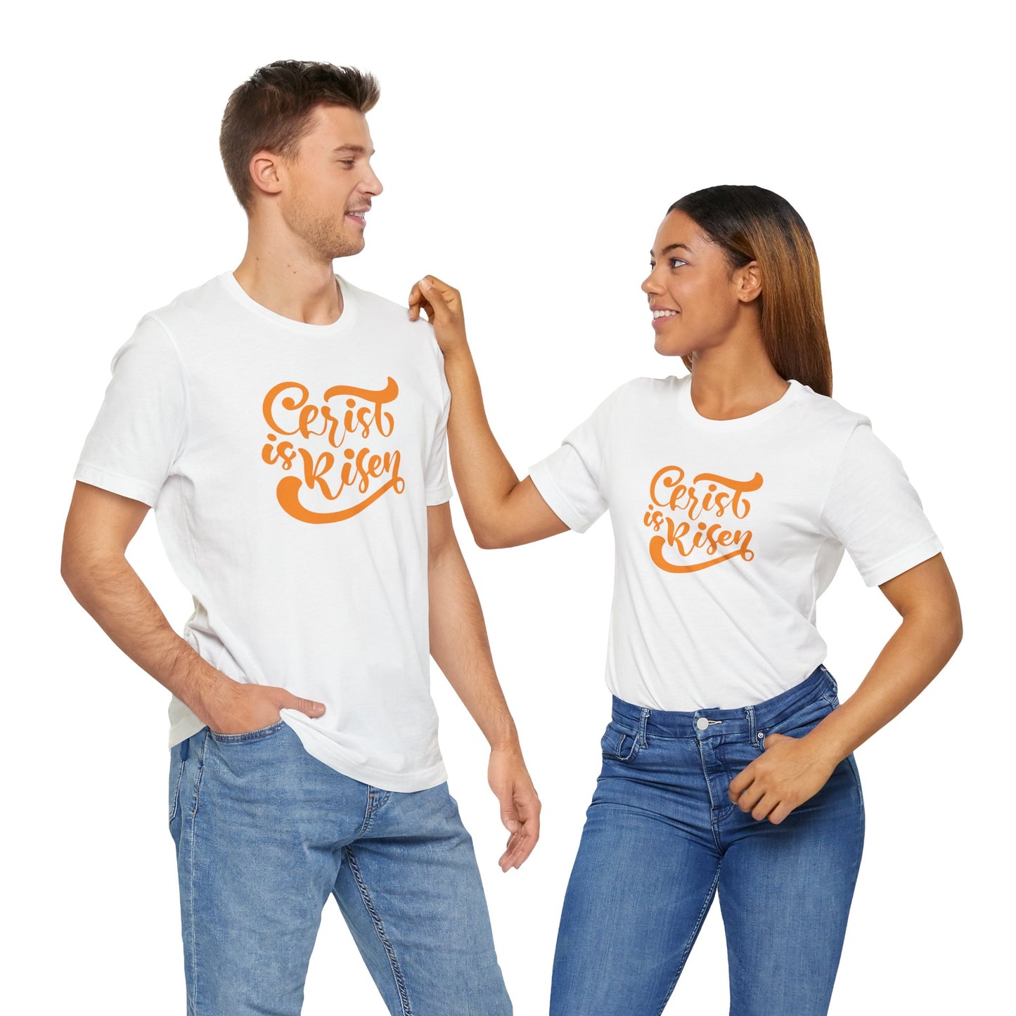 Christ is Risen Orange Print Unisex Jersey Short Sleeve Tee