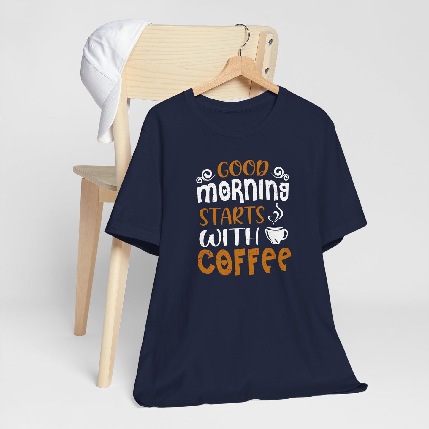 Good Morning Starts With Coffee Unisex Jersey Short Sleeve Tee