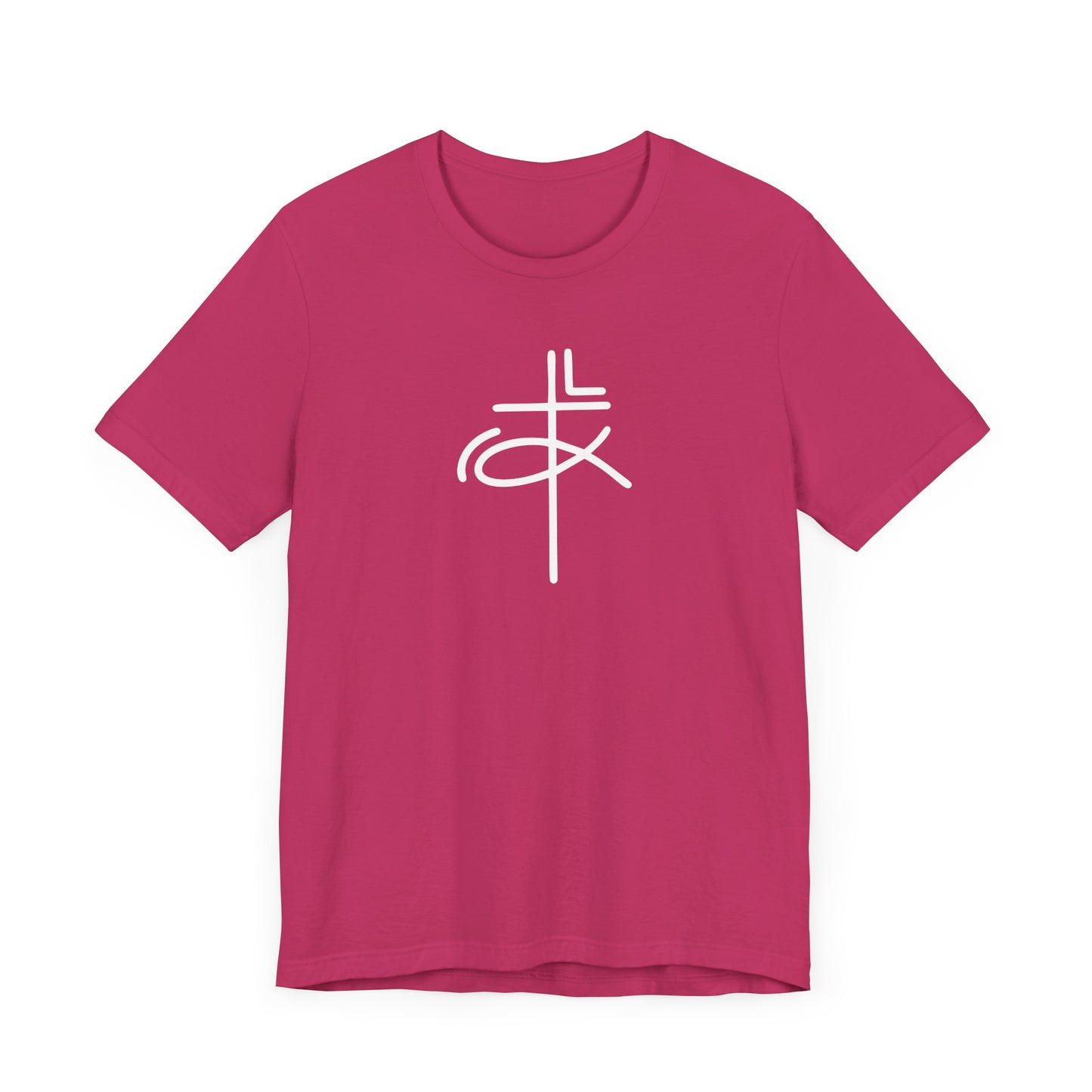 Crucifix Ichthys Jesus Fish White Print Unisex Jersey Short Sleeve Tee