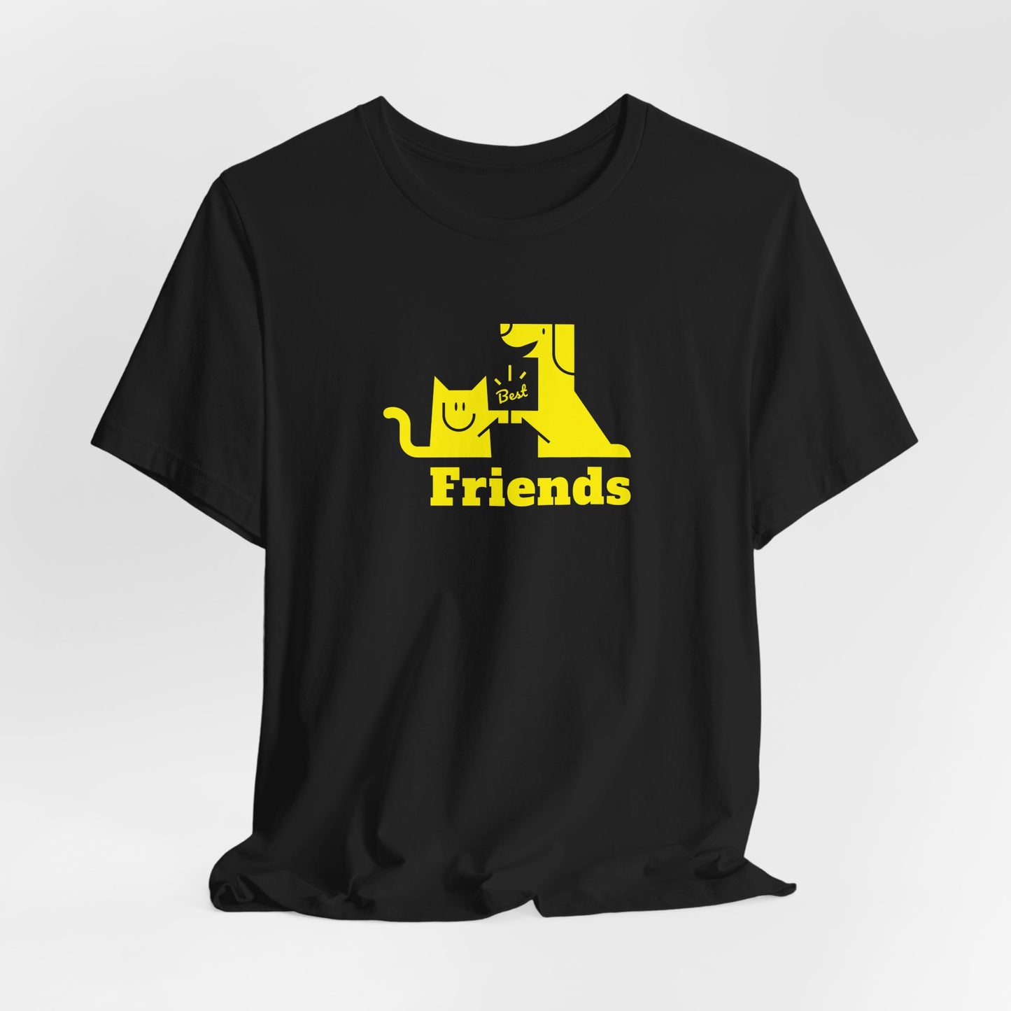 Cat & Dog Hi-5 Each Other Best Friends Yellow Print Unisex Jersey Short Sleeve Tee