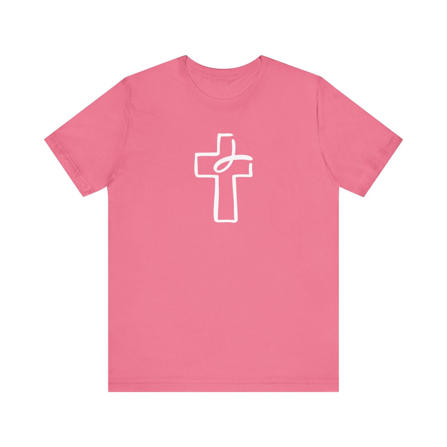 Crucifix Ichthys "Jesus Fish" White Print Unisex Jersey Short Sleeve Tee