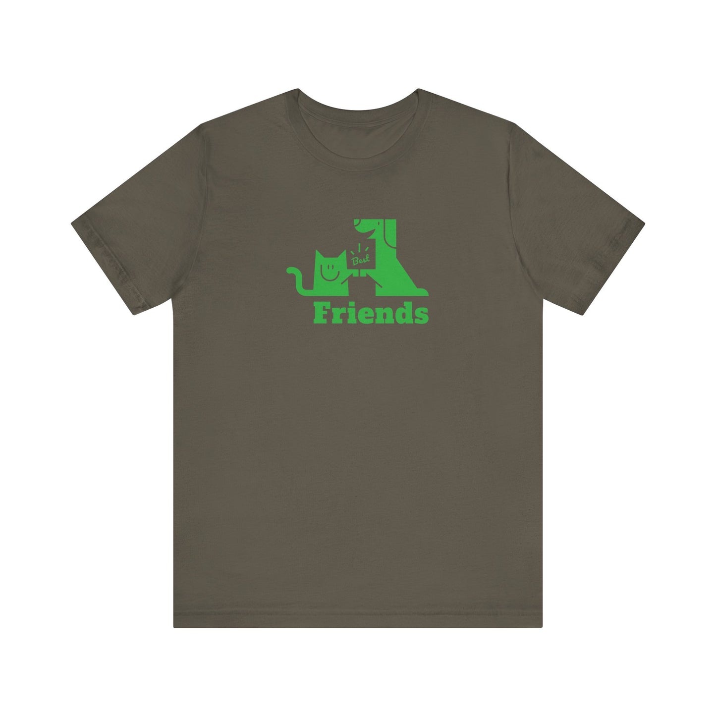 Cat & Dog Hi-5 Each Other Best Friends Green Print Unisex Jersey Short Sleeve Tee