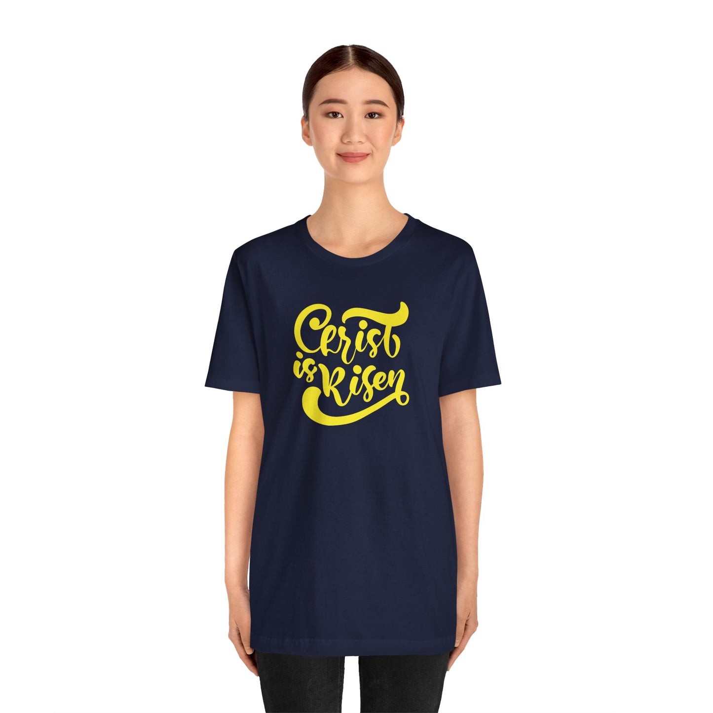 Christ is Risen Yellow Print Unisex Jersey Short Sleeve Tee
