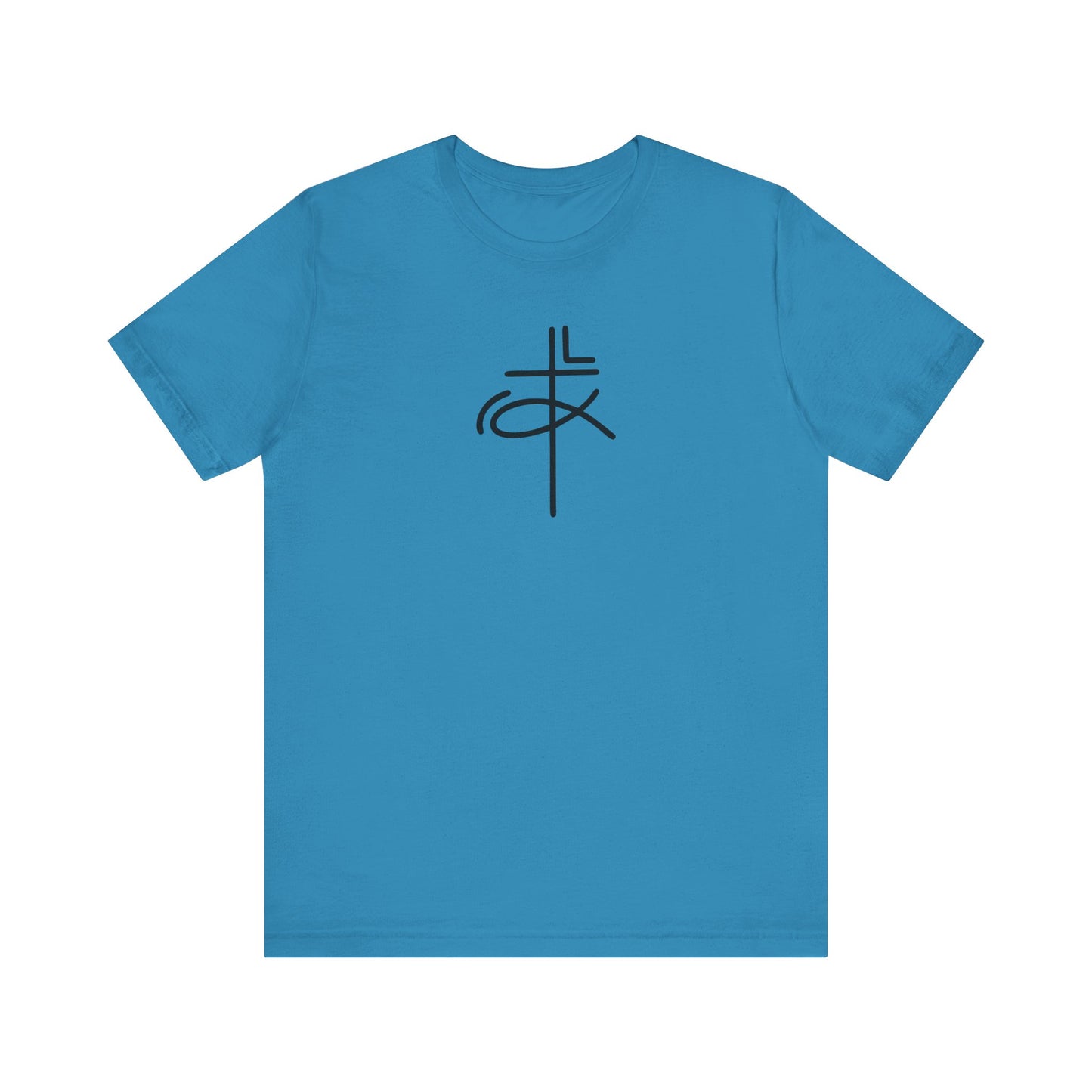 Crucifix Ichthys "Jesus Fish" Black Print Unisex Jersey Short Sleeve Tee