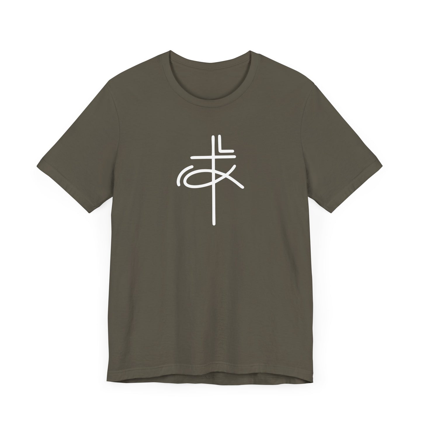 Crucifix Ichthys Jesus Fish White Print Unisex Jersey Short Sleeve Tee