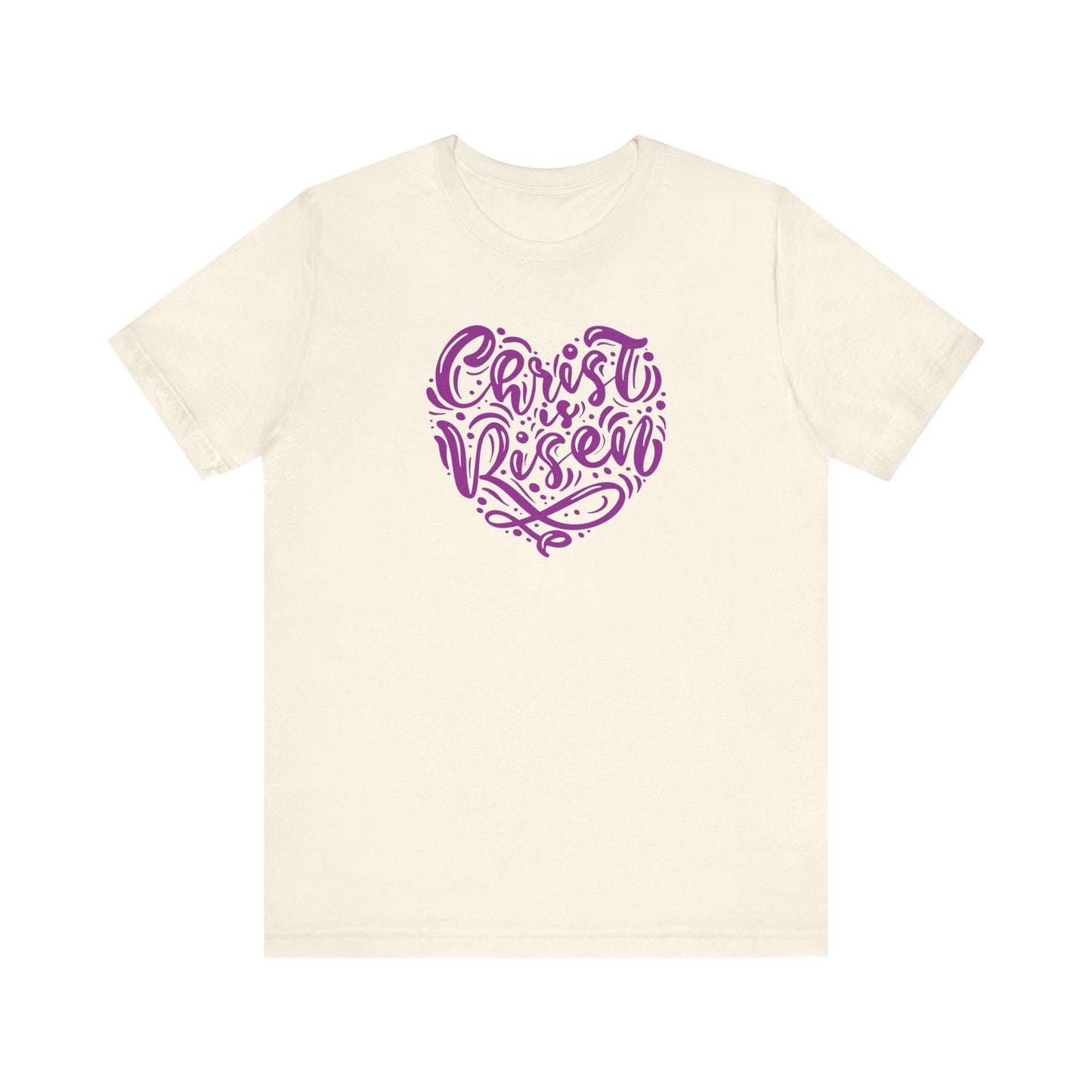 Christ is Risen Heart Shaped Purple Print Unisex Jersey Short Sleeve Tee