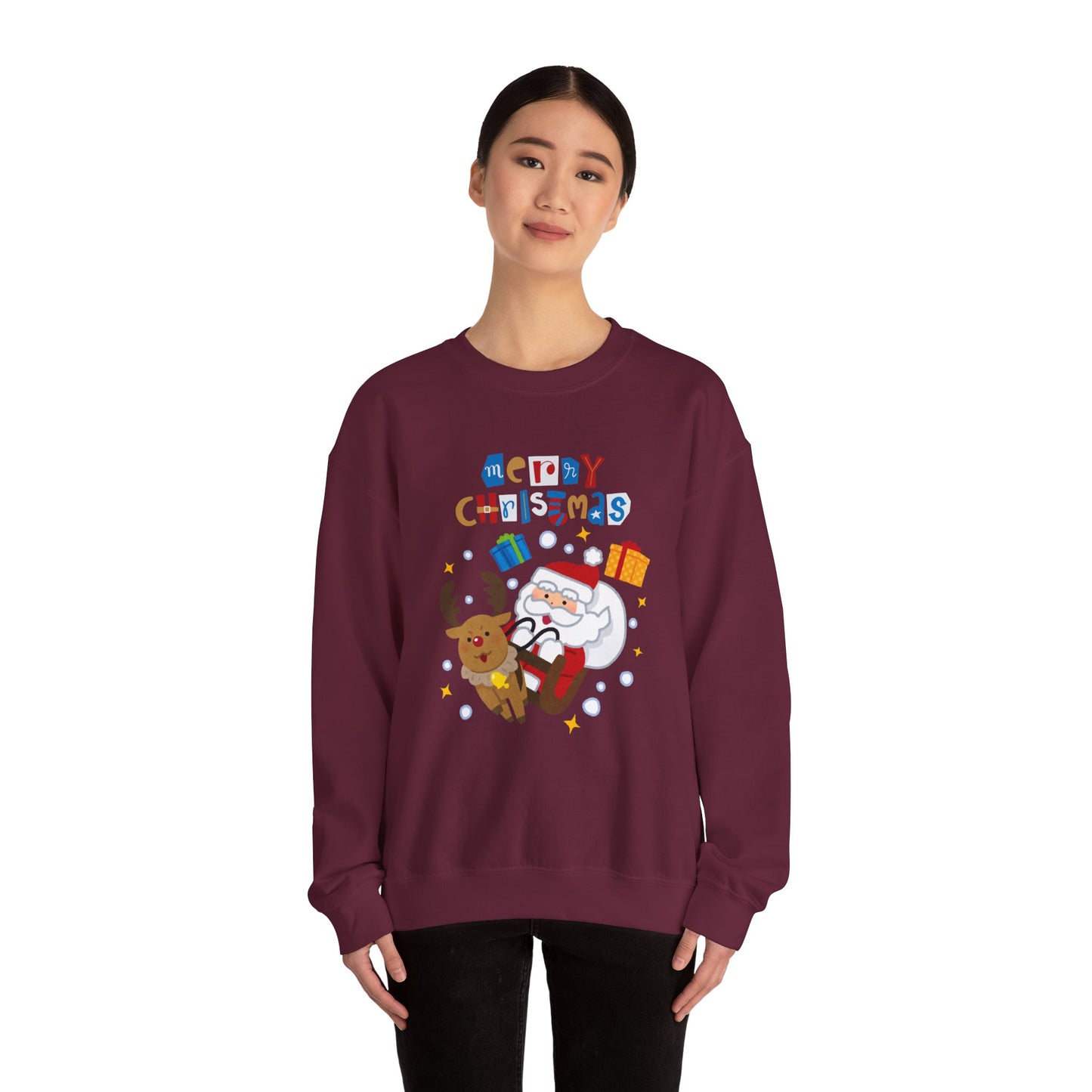 Unisex Heavy Blend Crewneck Sweatshirt Santa & Reindeer Merry Christmas π
π¦β¨